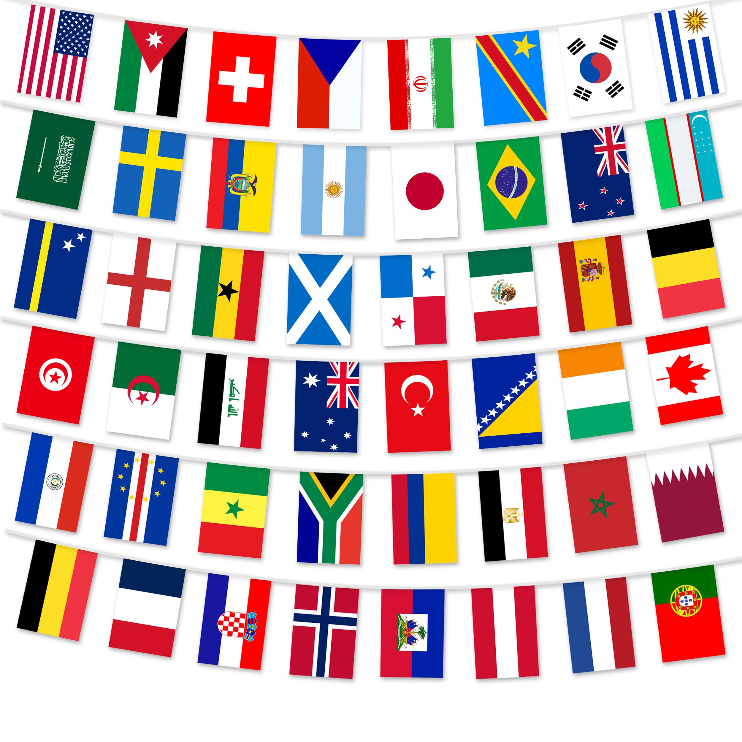 Photo 1 of 1 Pack 49ft World Soccer 2026 Cup String Flags, 48 Participating Countries Bunting Banner, Double Sided Football Decorations for Backyard, Room, School, Bar, Street World Soccer 2026 Cup Flags