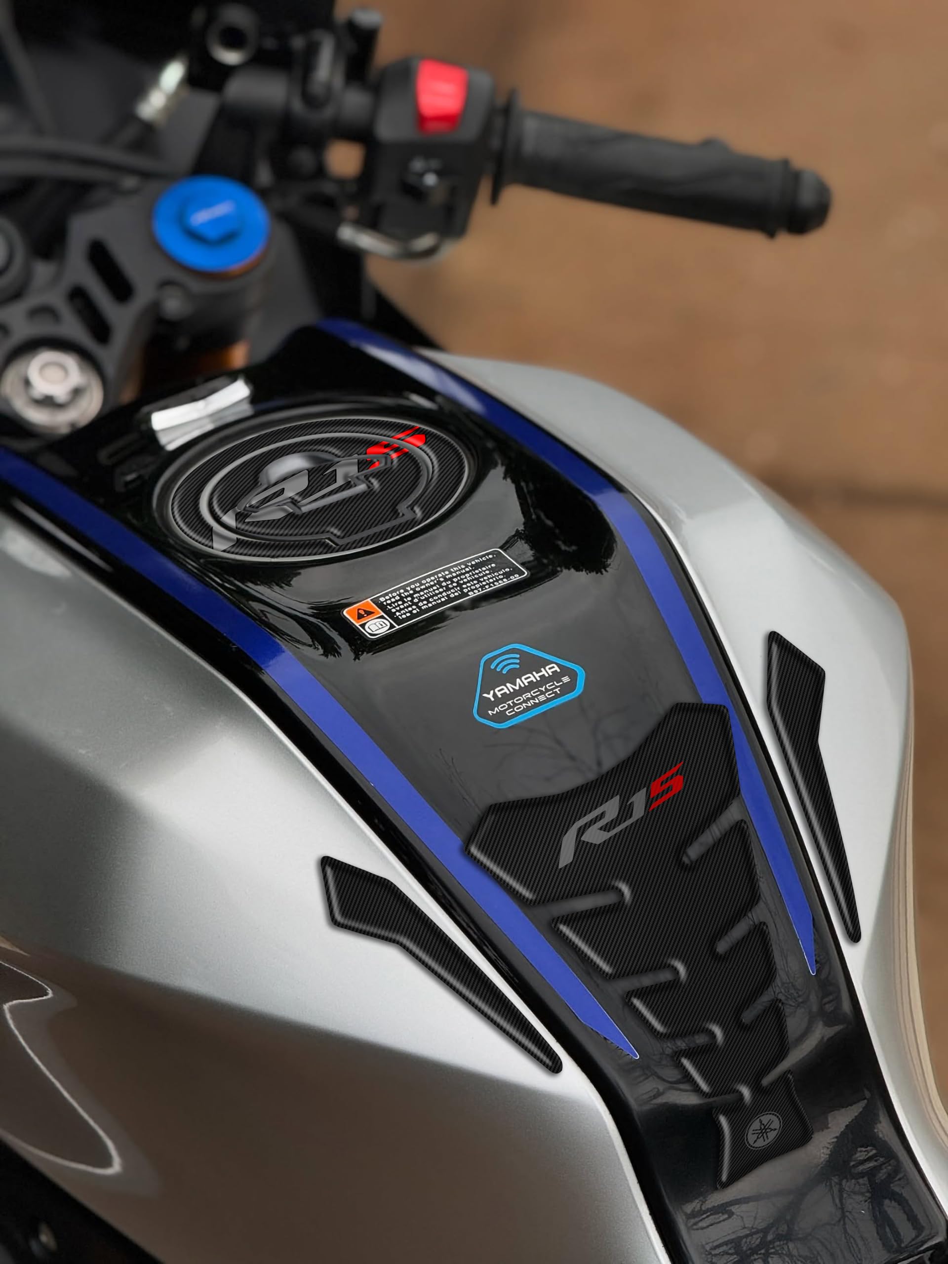 Badal Auto Bike Tank Pad & Fuel Cap Sticker Combo Scratch Protector Compatible with R15 (Carbon Black) (Modern, Resin, Full)-image-28