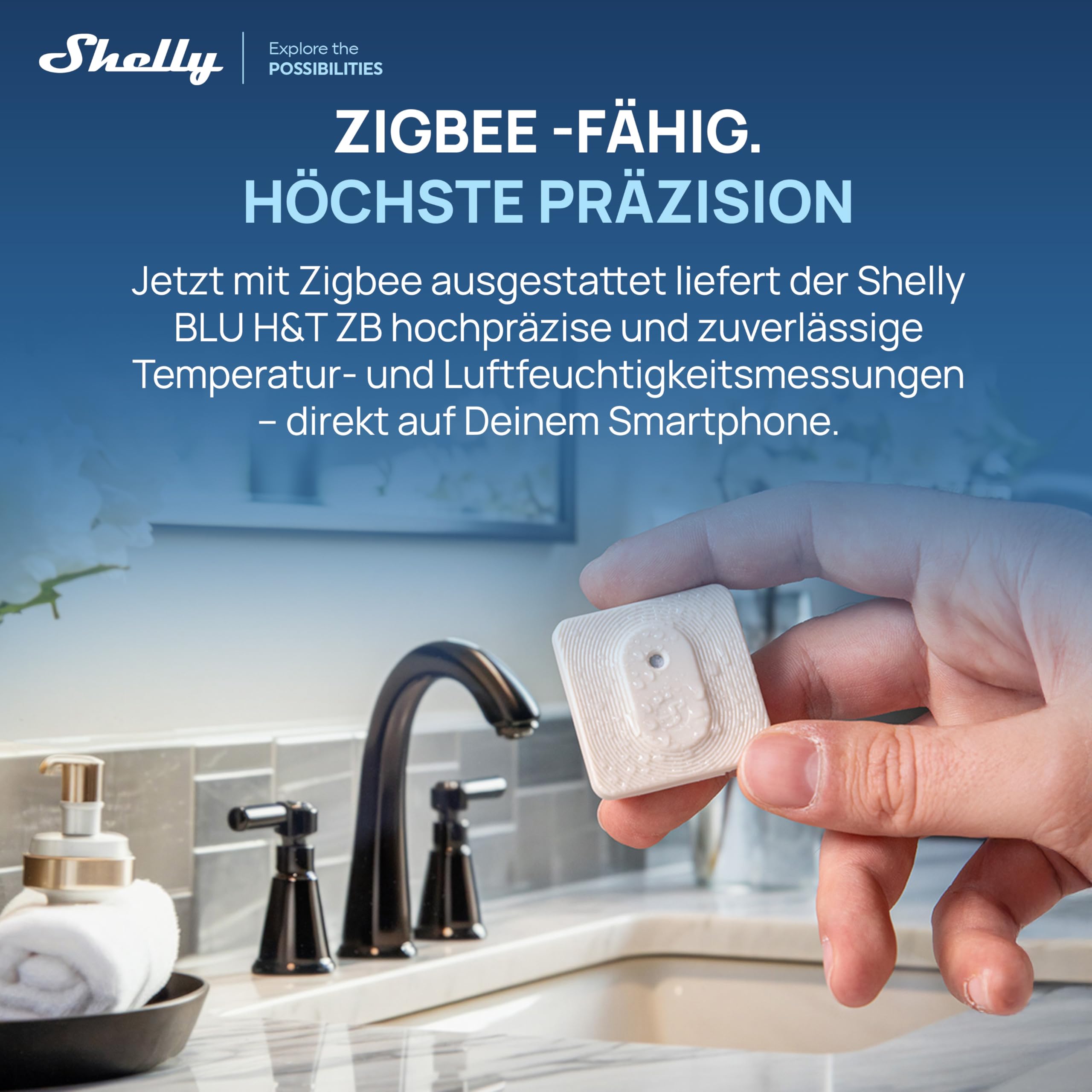 Shelly BLU H&T ZB Elfenbein - Bluetooth & Zigbee Temperatur- und Luftfeuchtigkeitssensor, IP54, Smart Home, Lange Batterielebensdauer, Verschlüsselung, Fernüberwachung, Kabellos, Gateway Erforderlich