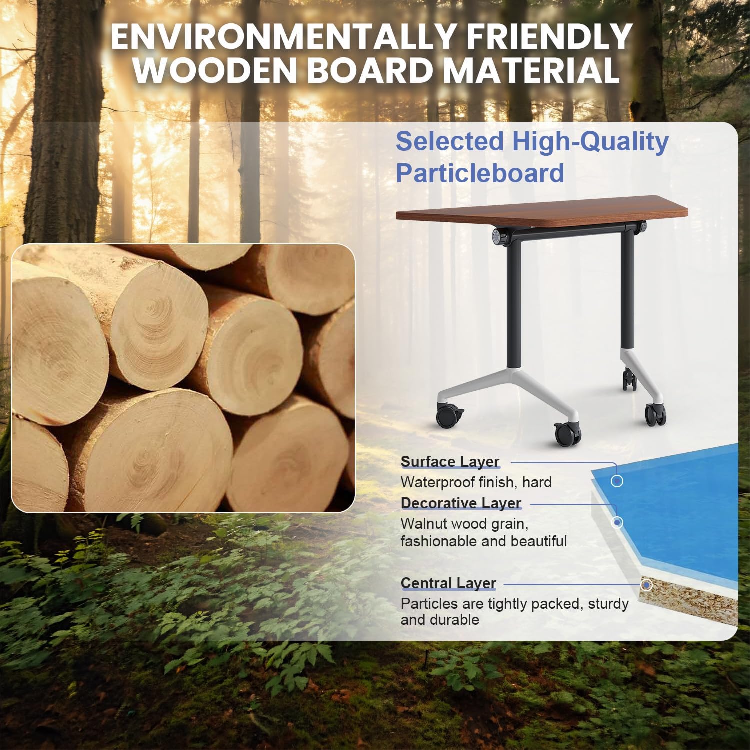 Folding Walnut Trapezoid Conference Tables,47.2" Modern Modular Conference Room Tablesfor 10 People,Mobile Training Table with Wheels,Flip Top Rolling Seminar Meeting Table (8 Pack)