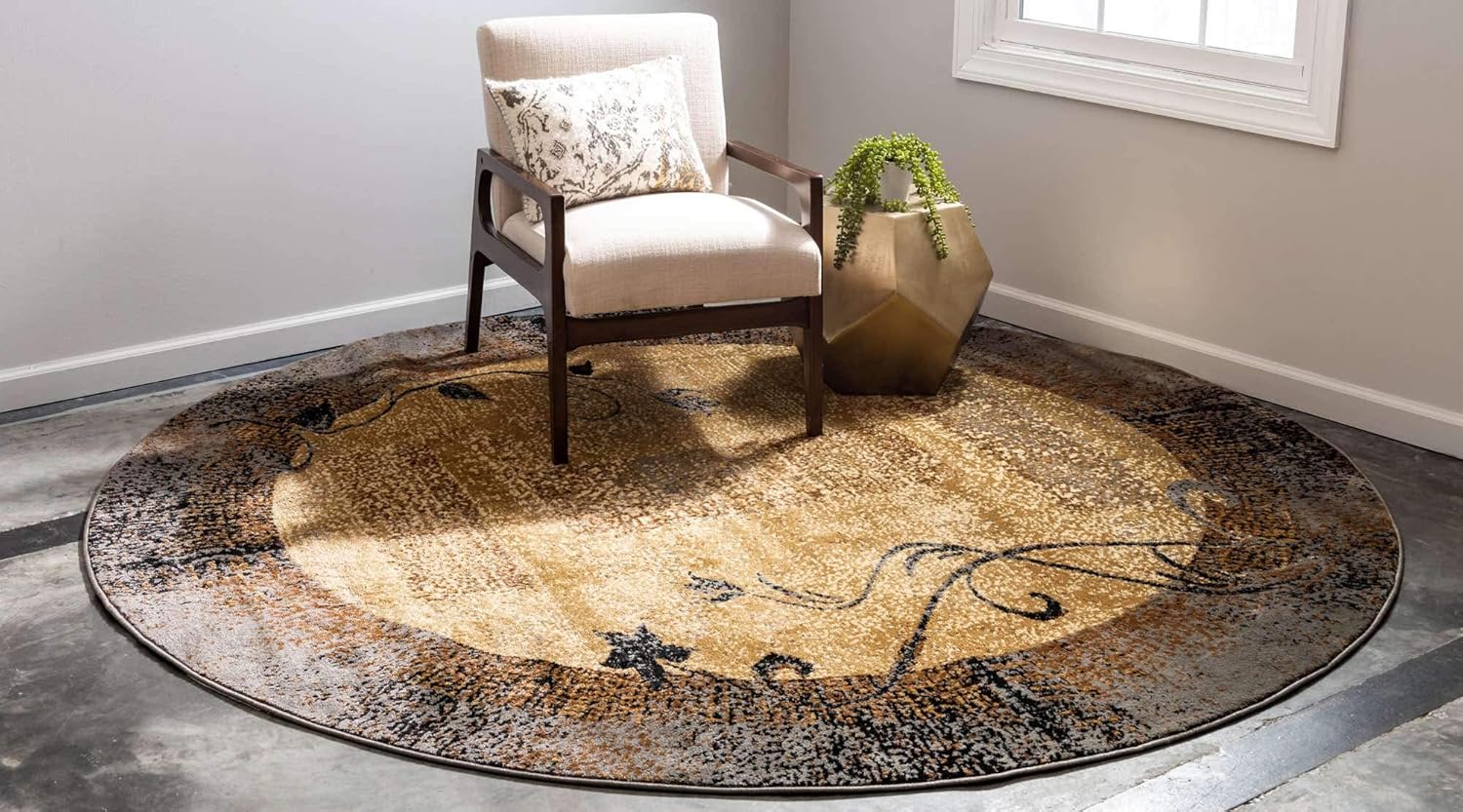 Unique Loom Barista Collection Area Rug - Excelsa (4' 1" Round, Beige/ Brown)