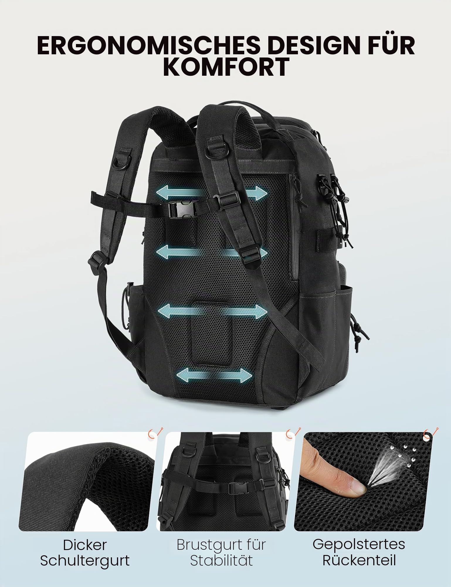SKYSPER Angelrucksack mit Rutenhalter, 40-Liter Angeln Rucksack mit Verstellbarem Fach für Angeln