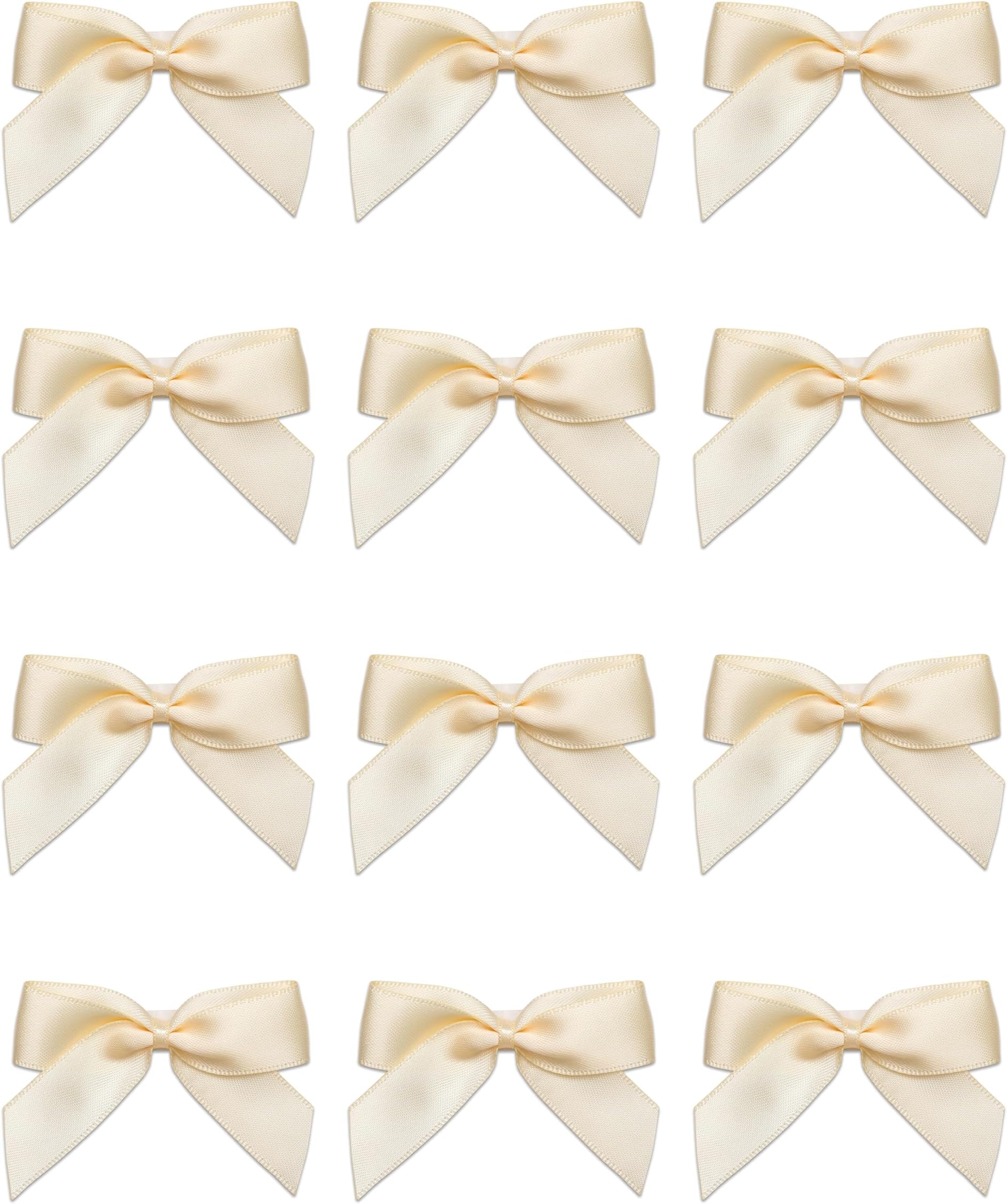 Italian Options Small Satin Ribbon Bows, Self Adhesive Bow Decorations for Crafts, Gift Wrap, Hampers, Hair Bows, Wedding Stationery, Floristry, Christmas, Cakes, Crafting, Cream, 12 Pack, 5 cm