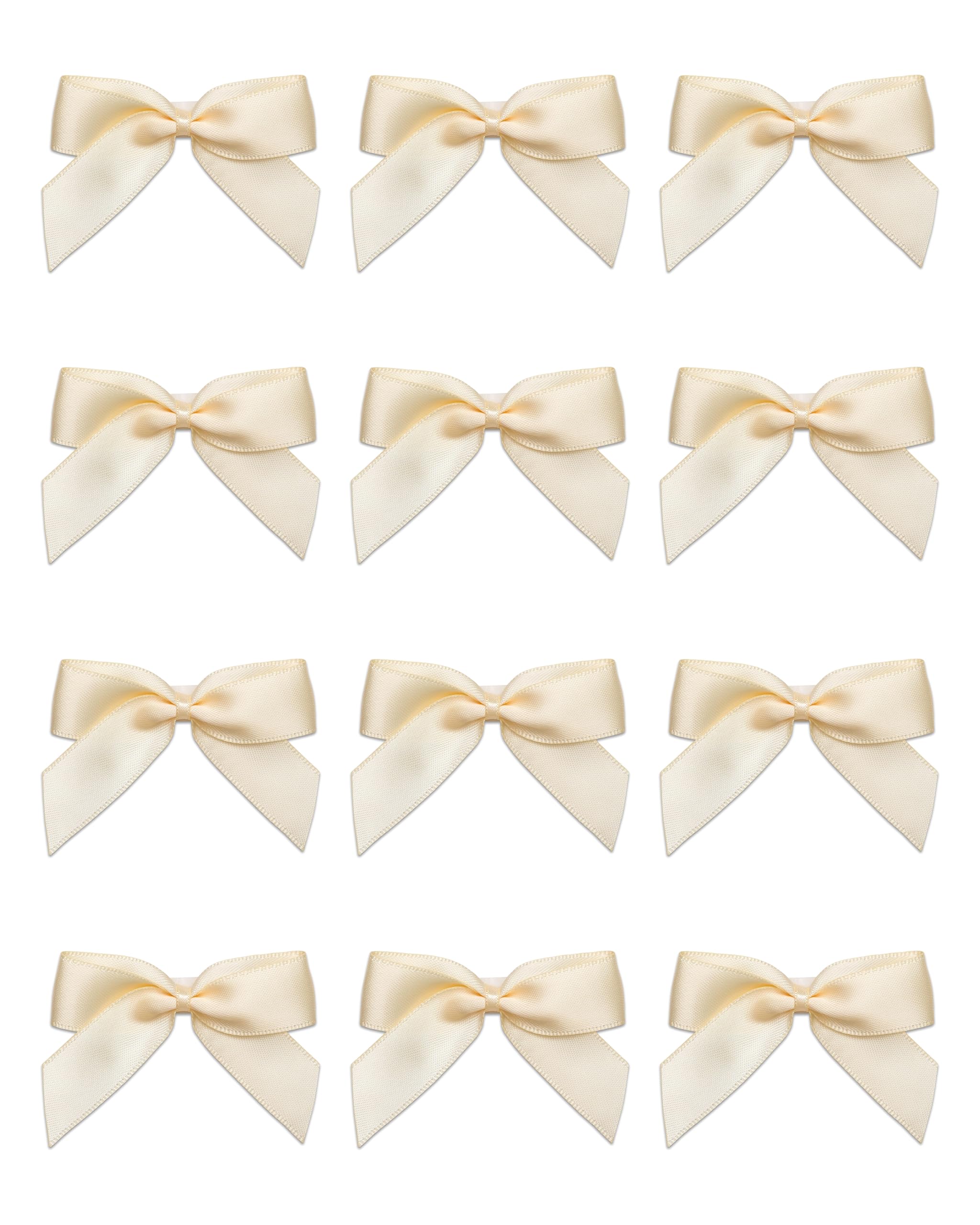 Italian Options Satin Ribbon Bows Self Adhesive 12-Piece Pack, 5 cm Bow Width, Cream