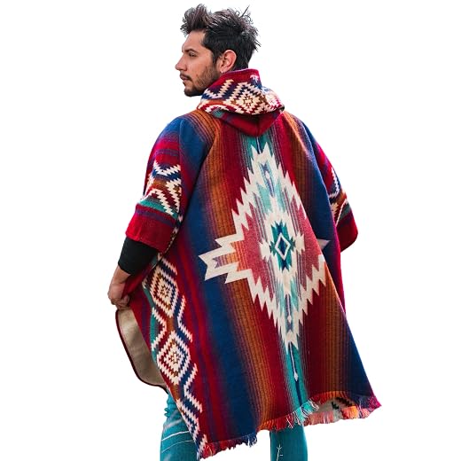 Men Poncho - Alpaca Wool poncho – Warm Ecuadorian Cloak, Thick Western Gaban, Cowboy Serape Shawl, – Clint Eastwood Style