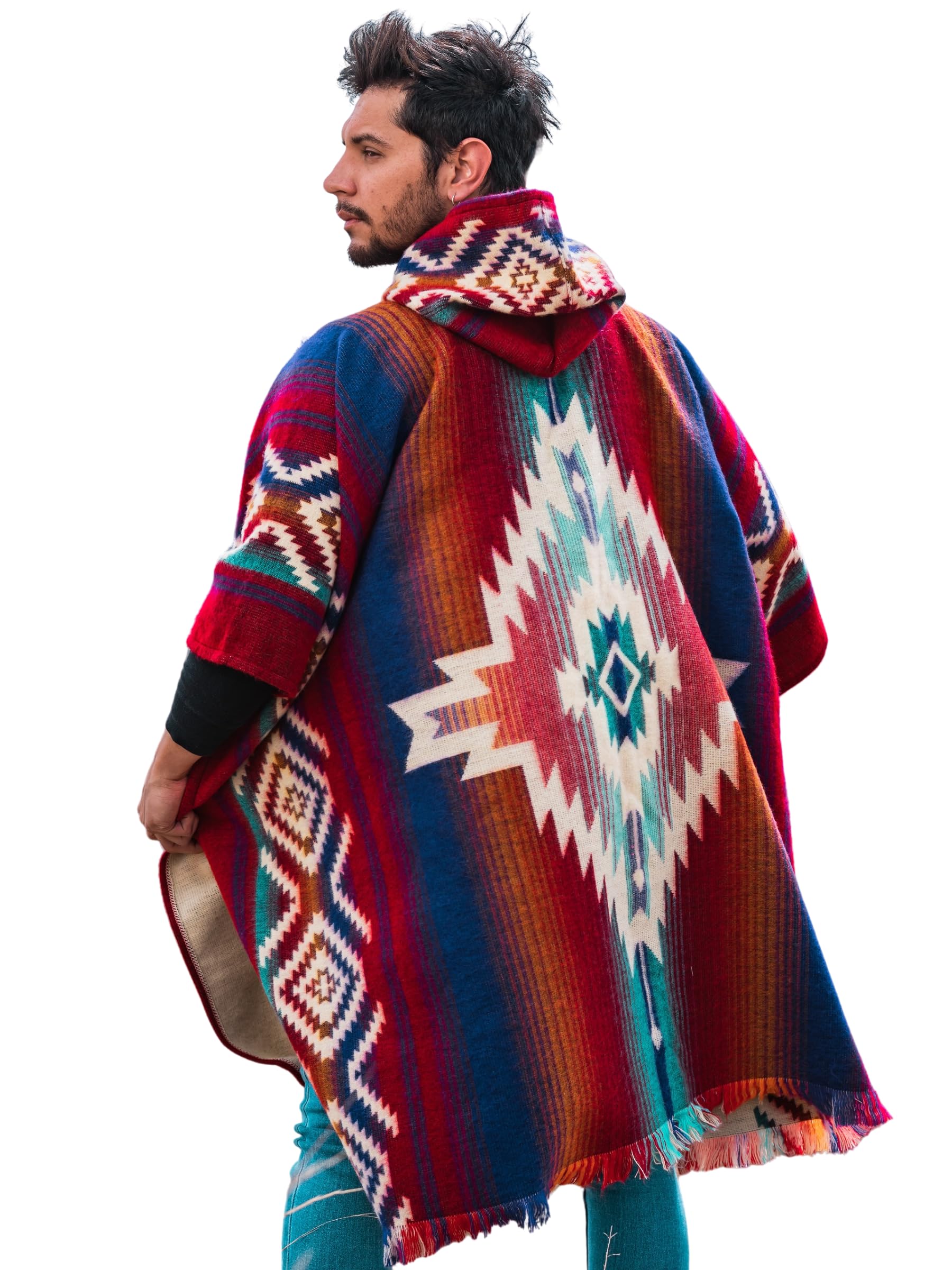 Wool Poncho Men – Handmade Alpaca PONCHO – Mexican Poncho Style - Cowboy Ponchos for Men – Alpaca Ponchos