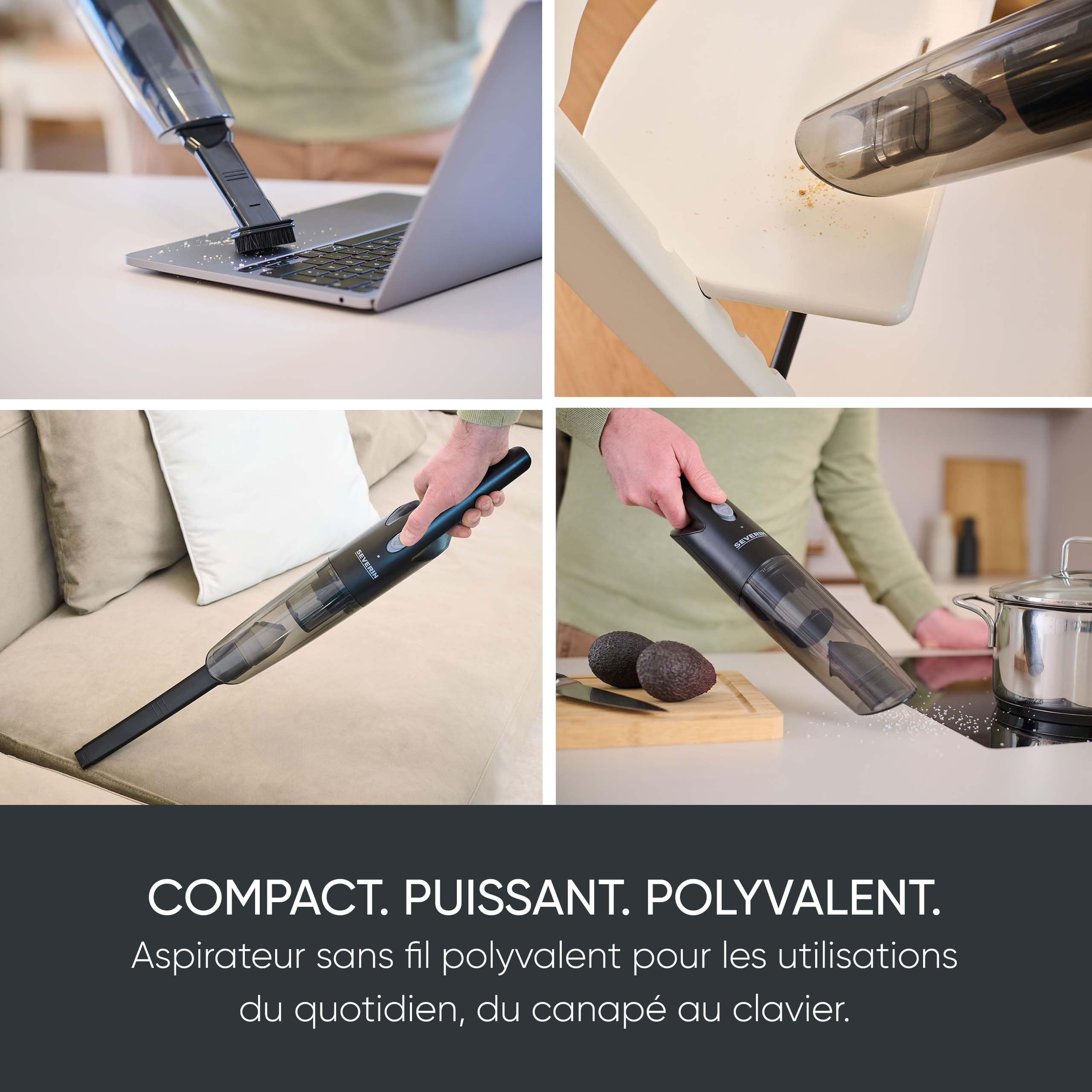 Severin Aspirateur à Main sans Sac, Aspirette sans Fil avec Brosse rotative, Fonction Aspirateur Eau et poussière, Aspirateur de Table à éclairage LED, 25 Min d'autonomie, HV 7132