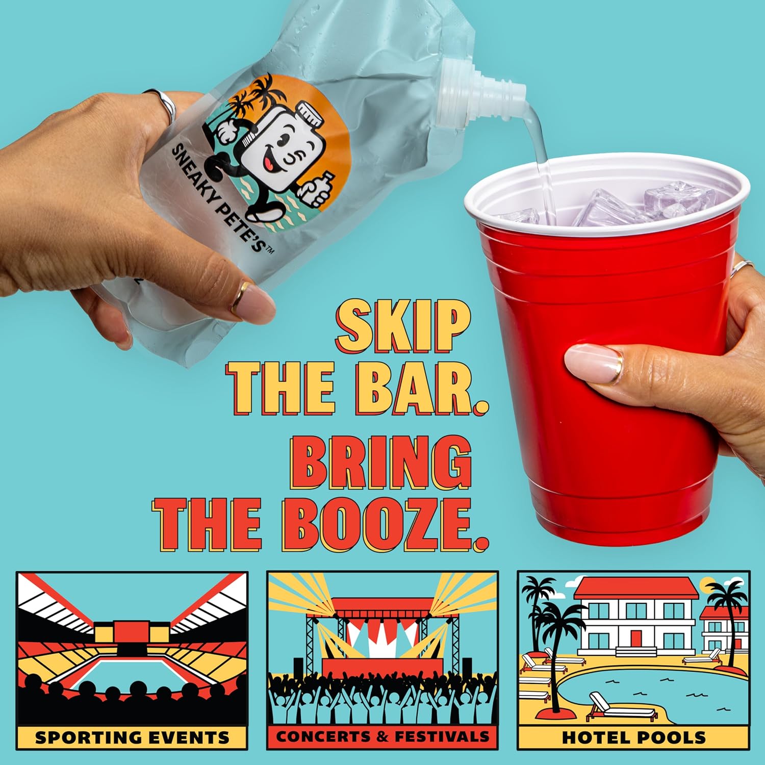 GoPong Sneaky Pete's Liquor Pouches - 12 Pack Hidden Plastic Flasks - 8 oz Alcohol Pouch Containers