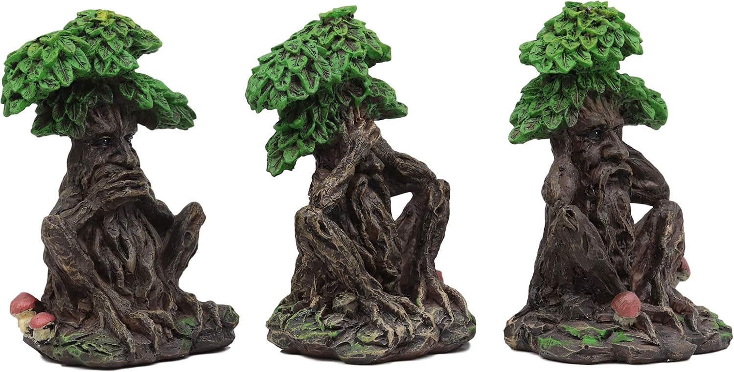 Ebros Wiccan Forest Spirit Deity See Hear Speak No Evil Greenman Tree Ents Statue Set of Three 5.25" Tall Celtic Neopagan Cernunnos Decorative Figurines