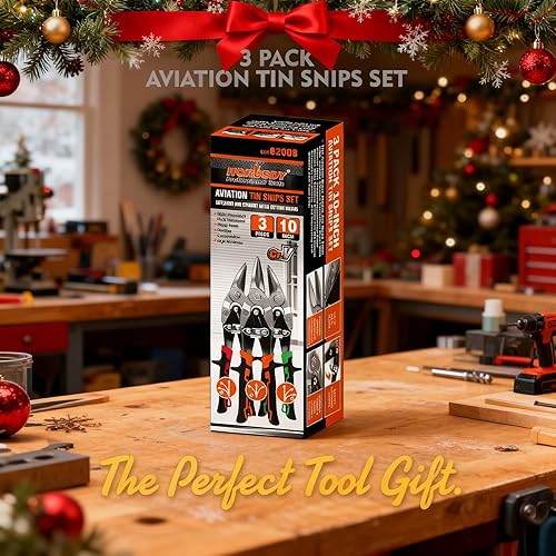 Miniatura 2 de HORUSDY Juego de 3 tijeras de hojalata de aviación, corte recto de metal de 10 pulgadas, corte izquierdo, corte derecho para corte de chapa, acero