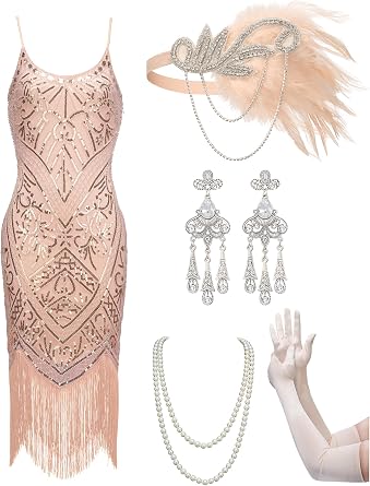 YESSA Womens Flapper Dresses 1920s,Great Gatsby Dresses Sequin Fringe Cocktail Dress Roaring 20s Dress for Harlem Nights