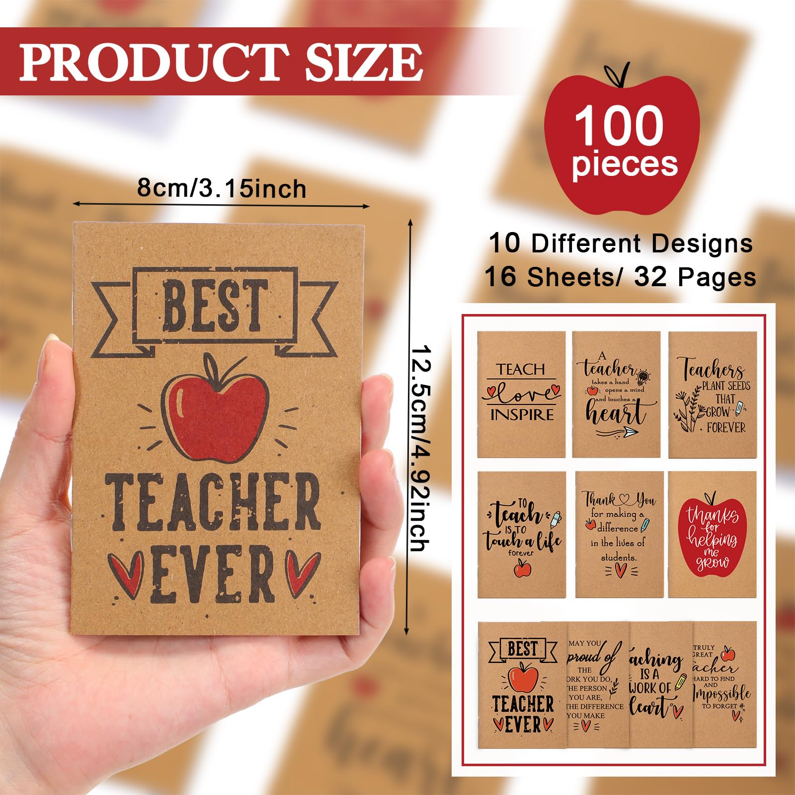 Lincia 100 quaderni motivazionali per insegnanti, idea regalo di ringraziamento in carta kraft, per donne, insegnanti, infermiere