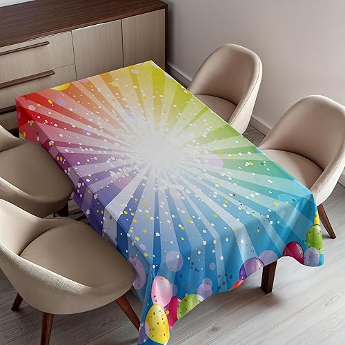 Ambesonne Mantel de cumpleaños, patrón de fondo a rayas con globos y puntos, celebración, cumpleaños, comedor y cocina, mantel rectangular de 52 x