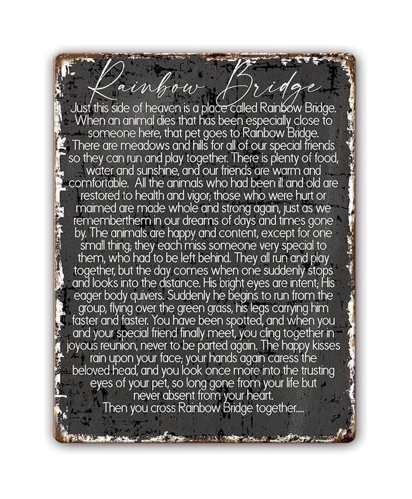 NWPNLXEA Sympathy Gift for Pet Loss Rainbow Bridge Poem Metal Sign Comforting Quote Wall-Art for Pet Owners Living Room 8 X 12 in