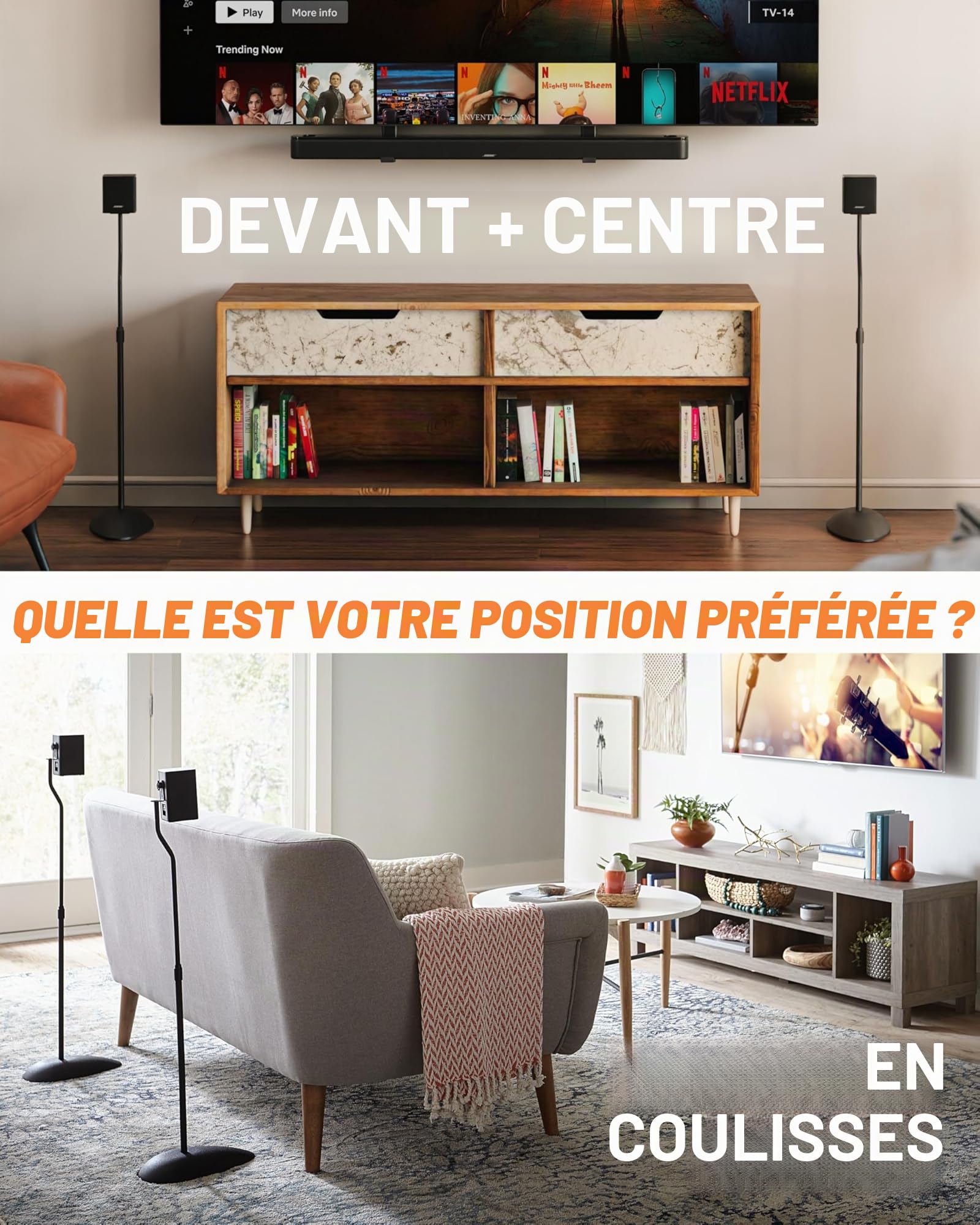 ECHOGEAR Supports de Haut-parleurs réglables en Hauteur – Compatibilité Universelle avec Les Haut-parleurs Satellite – Design en Acier Massif avec Gestion des câbles intégrés et Pointes de Moquette