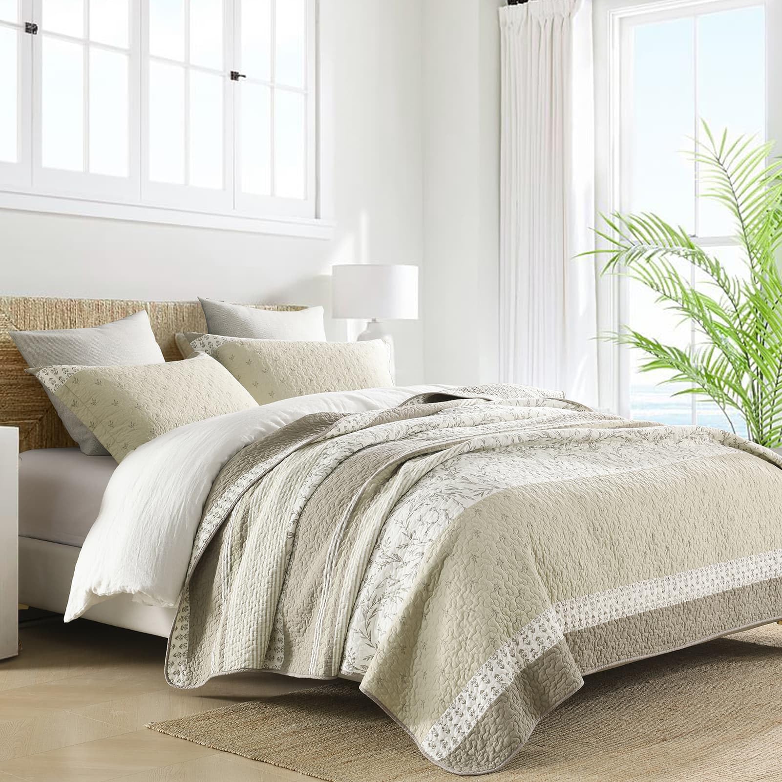 DDUOXIN Leaf Quilt King Size, 100% cotone, a righe, con 2 federe