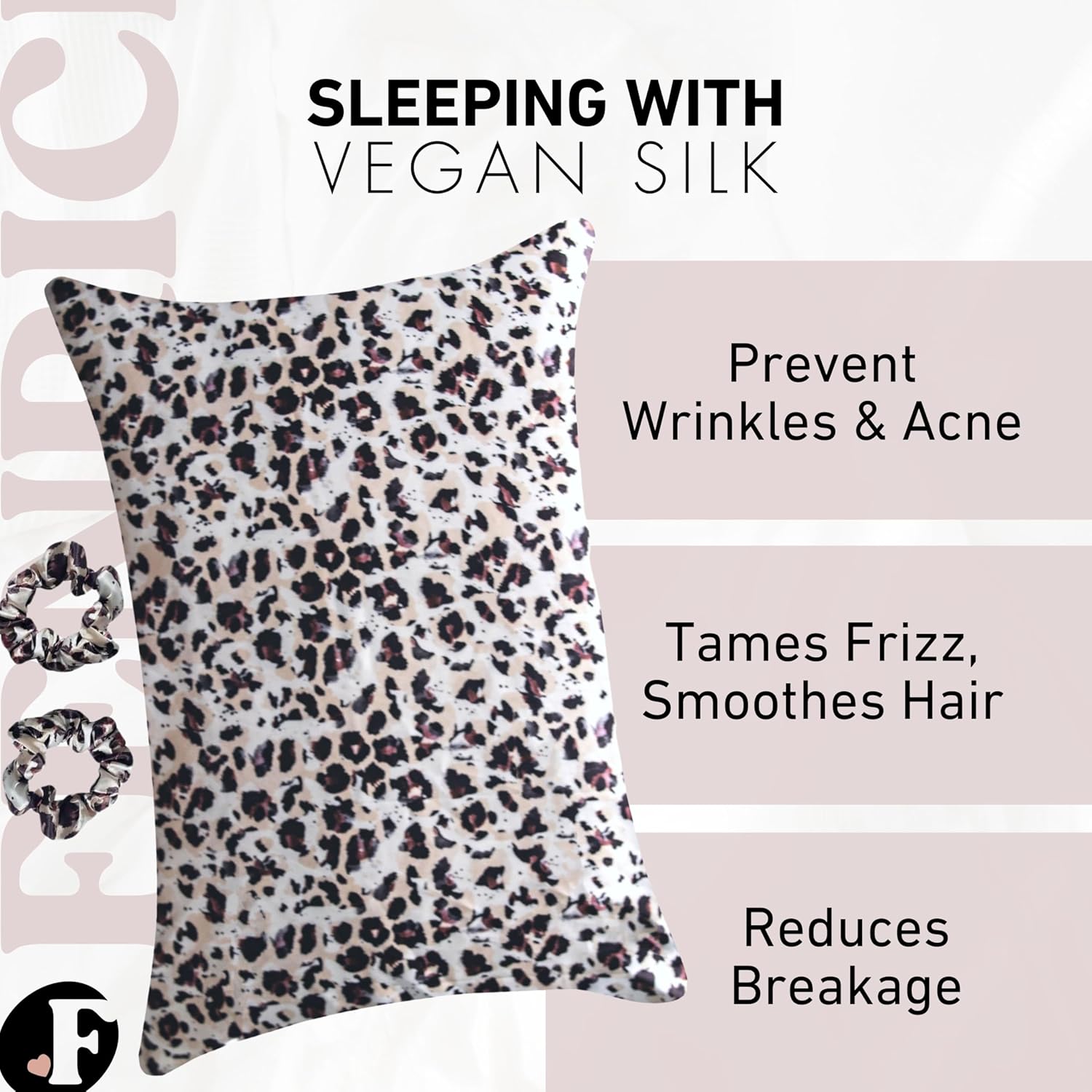 Satin Pillowcase for Hair and Skin by Fenrici, Includes 1 Queen/Standard Size Satin Pillow case, 2 Matching Scrunchies, Luxury Beauty Sleep Set, Cheetah Print, Brown, Gift for Her