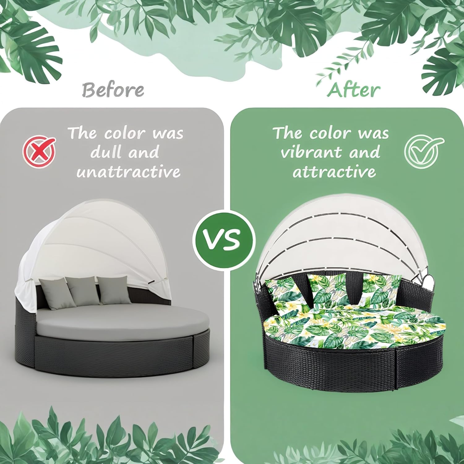 TOPCHANCES Outdoor Round Daybed Cushion Cover Replacement, 66-Inch Heavy-Duty Patio Cover Garden Furniture Cover Sun Bed Mattress Cover for Garden, Backyard, Lawn, Porch (ONLY 1PCS Cushion Cover)