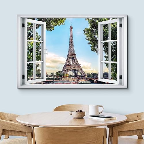 Miniatura 3 de wall26 Lienzo impreso para pared, vista de ventana, torre Eiffel, campeón de Marte París, Francia, desierto, fotografía, realismo, paisaje escénico,