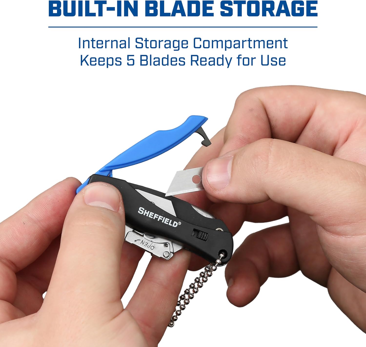 Sheffield 12125 Mini Box Cutter & 5 Blade Storage Compartment and Key Chain image 4