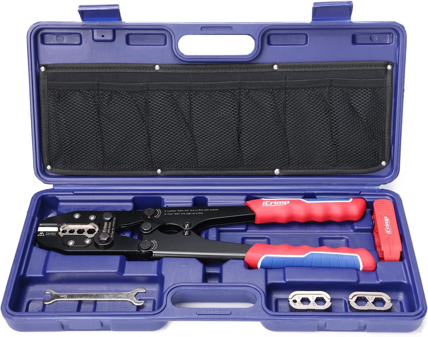 iCrimp Battery Cable Lug Crimping Tool Kit for 8, 6, 4, 2, 1,1/0, 2/0, 3/0, 4/0 AWG Copper Ring Terminals, Battery Cable Ends, Copper Splice, c/w Radial Wire Stripper