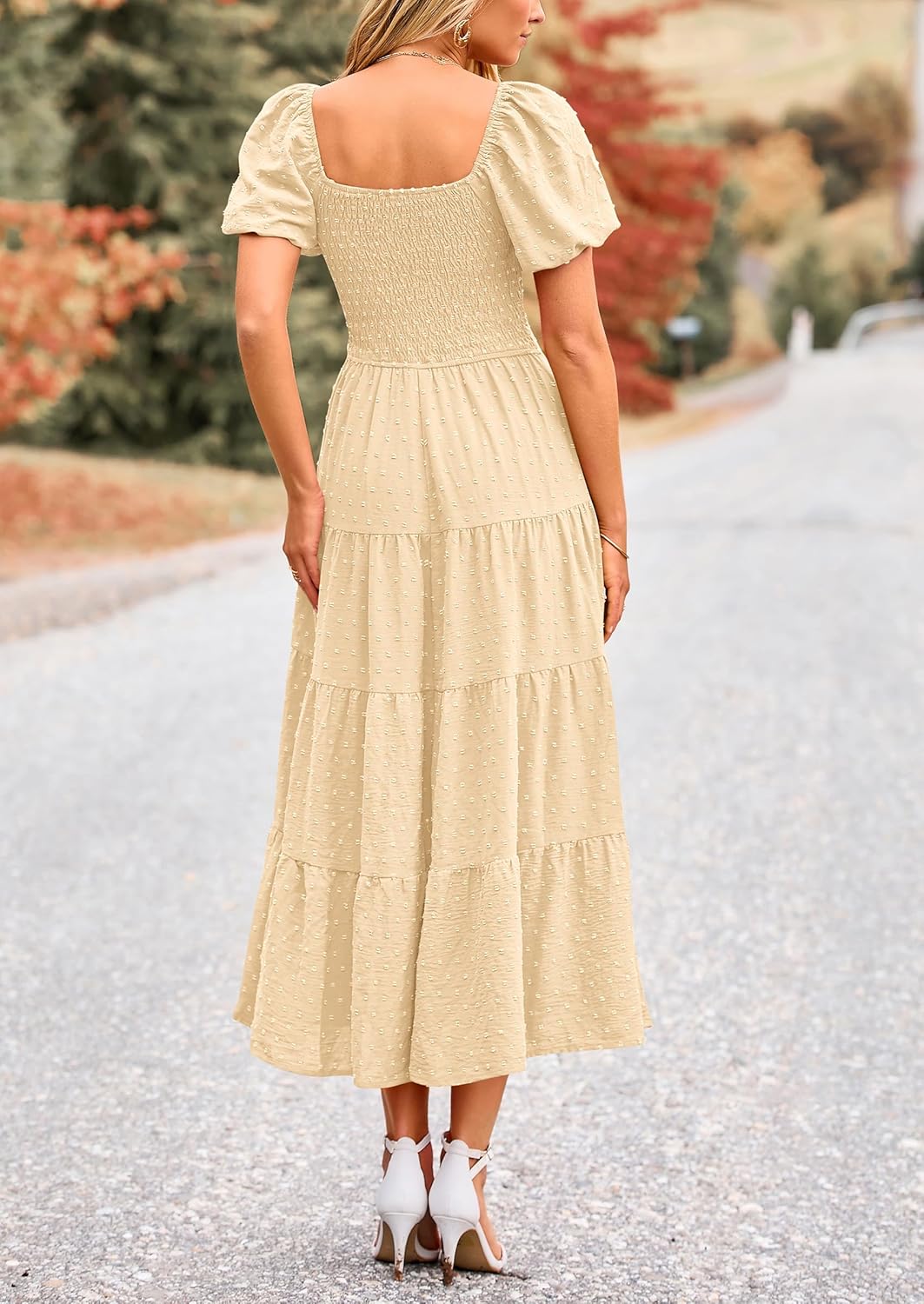 PRETTYGARDEN Women's Summer Casual Midi Dress Puff Sleeve Swiss Dot Long Flowy A Line Dresses - Image 2