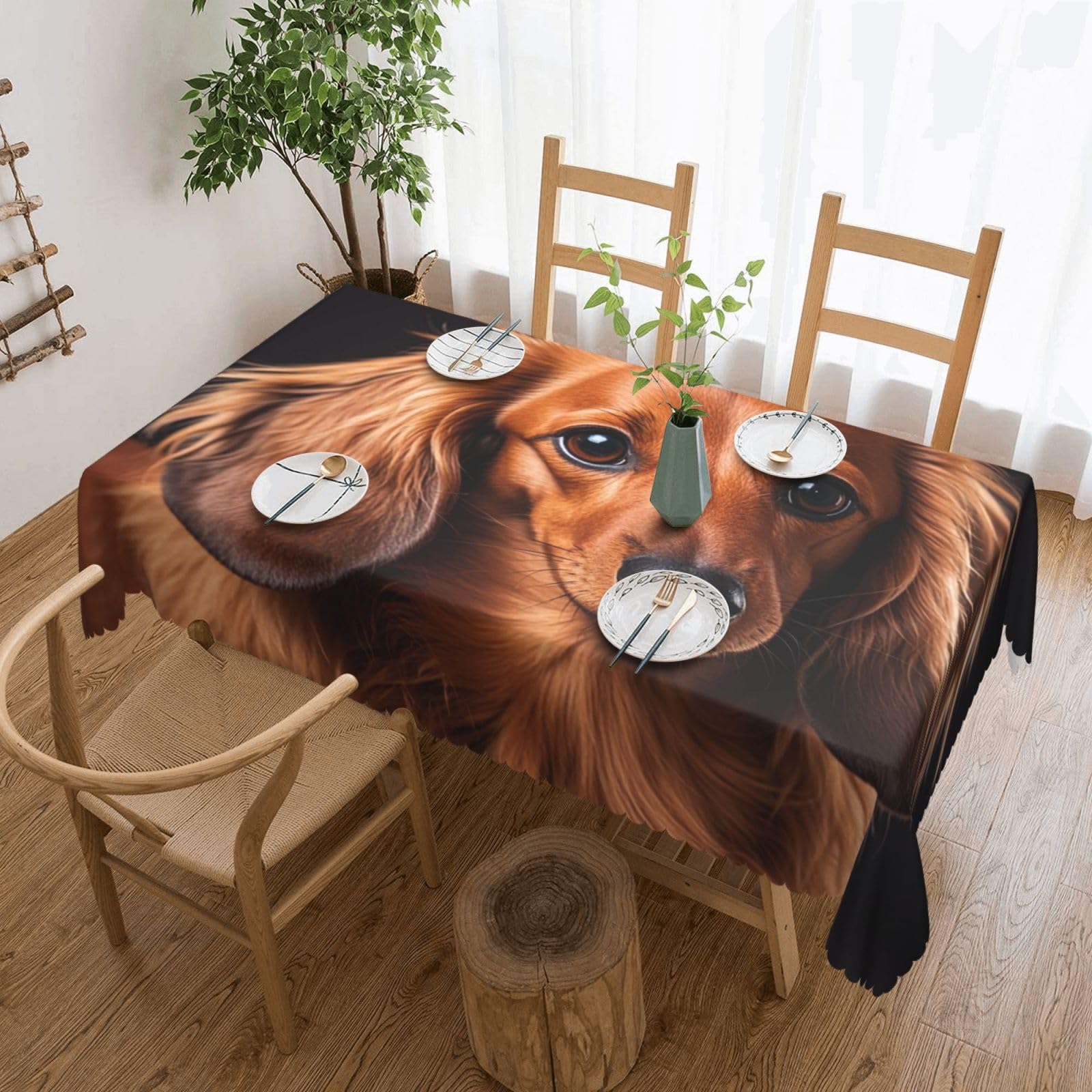 Nappe teckel à poil long déperlante idéale pour animer vos repas de jardin et grandes fêtes