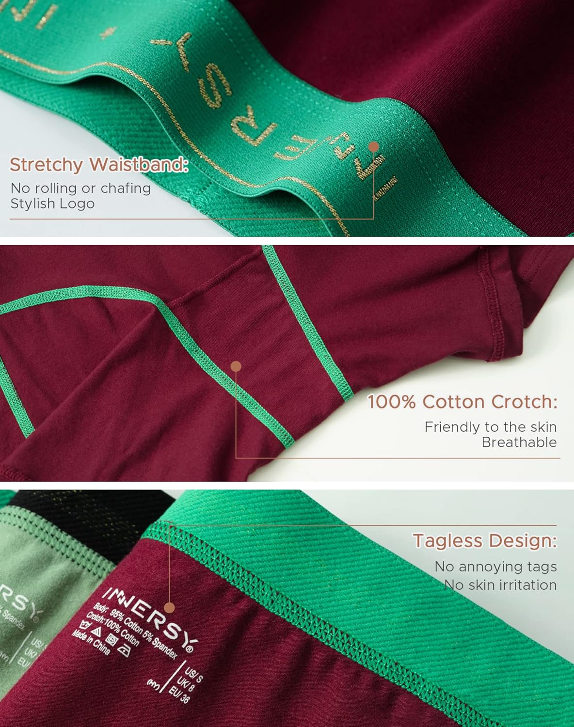 INNERSY Women's 4" Inseam Boxers Briefs Cotton Boyshorts Underwear Ladies Panties 3-Pack - Image 5