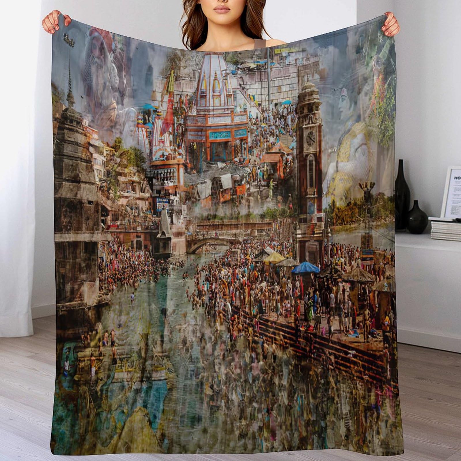 Couverture de salon en flannel jeté de lit plaid canapé doux Inde sacrée 180x200
