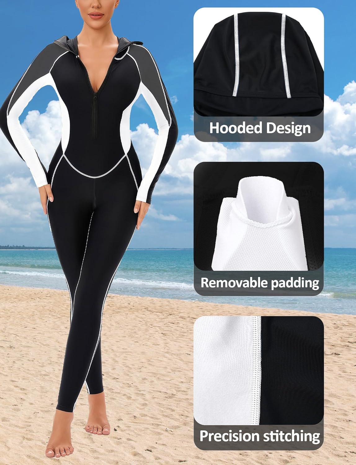 FEOYA Women’s Long Sleeve Swimsuit Full Body Swimwear Muslim Bathing Suit with Swim Hood