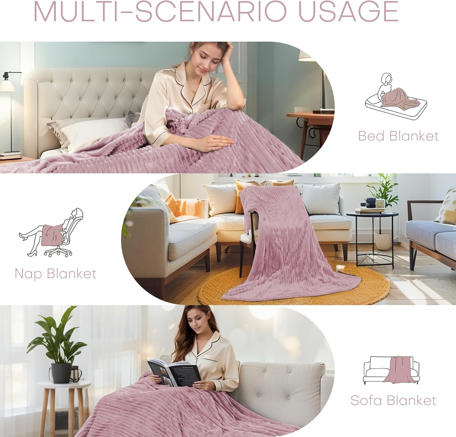 Electric Heated Blanket Full Size 72"x84" with Cozy Flannel, 6 Heat Settings & 10 Hours Auto Off, Soft & Cozy Warming Throw for Home, Office, or Bed, Machine Washable, Pink - Image 5