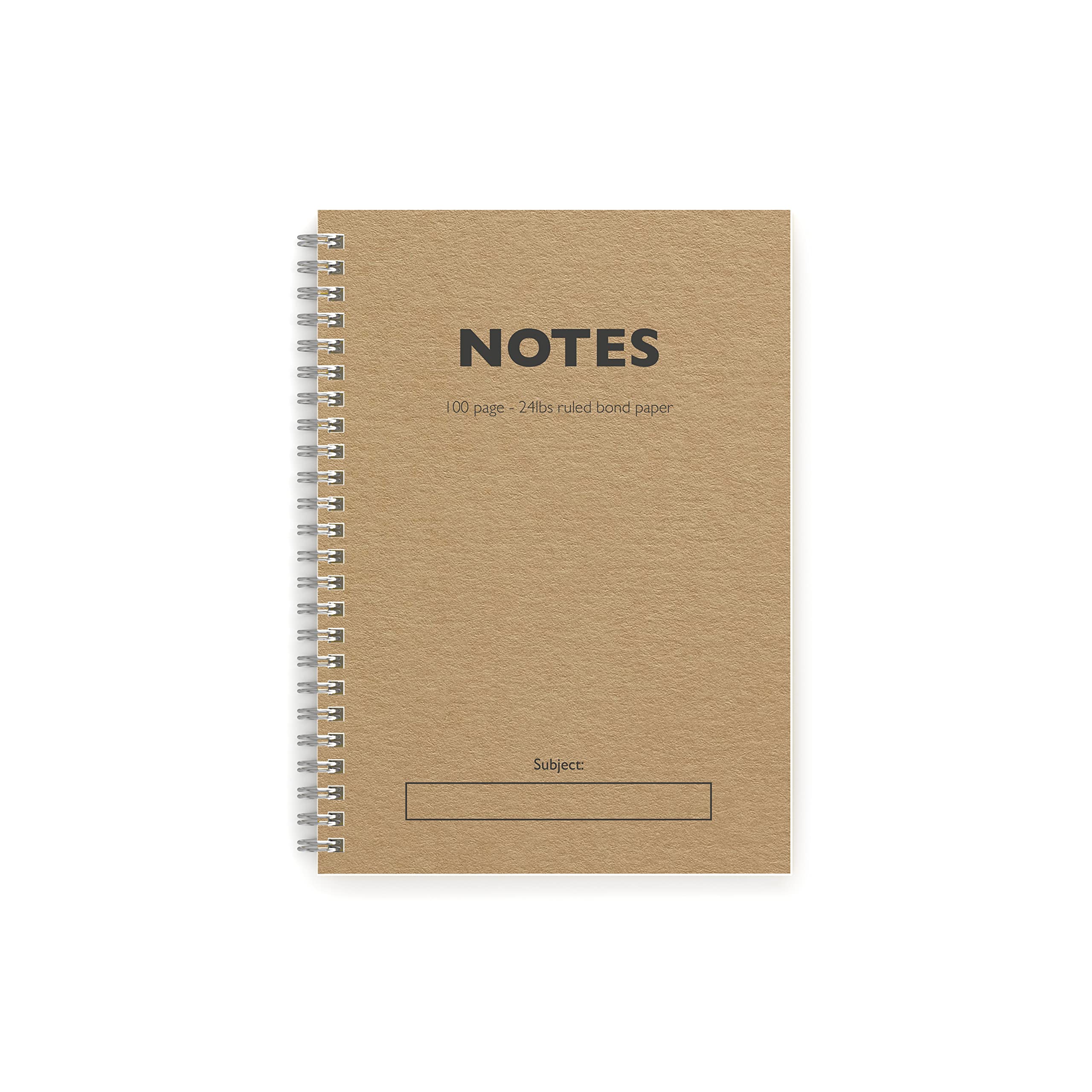 Classic Notes - medium (8.5 x 5.3in) kraft wiro sustainable notebook -double strength chrome wire -100 lined pages/50 sheets -perfect daily notebook.