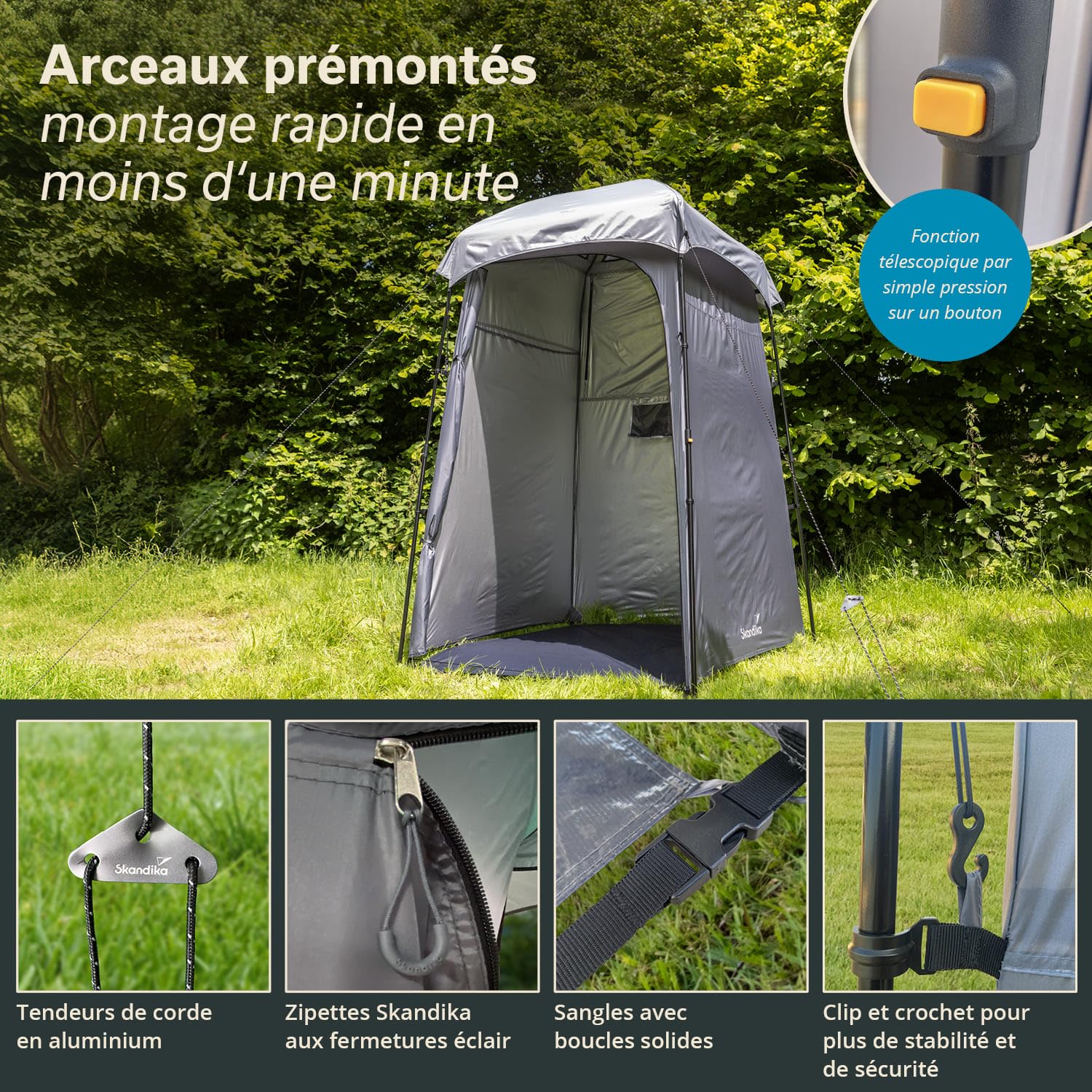Skandika Tente de Douche Quick Start | Vestiaire Pop-up Avec Hauteur de 210 cm, Opaque, Sol Séparé, Fenêtre Occultable Avec Moustiquaire, Fixation pour la Douche | Toilette de Camping