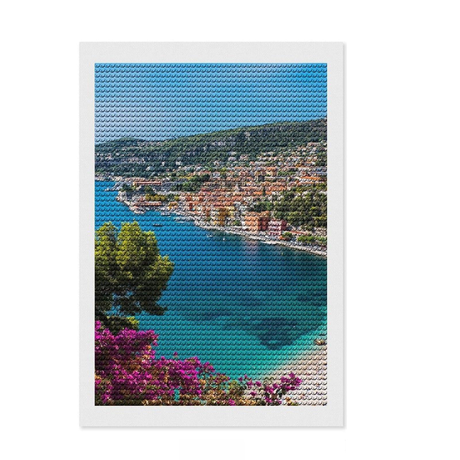 Junmoney Summer in France Diamond Painting Canvas Set 8"x12", Creative Leisure Activity, Vintage Style Decor, for Beginners, Birthday Gift