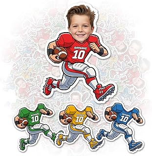 Custom Football Sports Sticker Personalized Cute Birthday Football Player Photo Name Number Waterproof Vinyl Stickers for Laptop Water Bottle Cars Phone Case Decal Decor Stuff Gifts for Kids Team