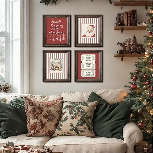 Miniatura 6 de YZSLA Impresiones artísticas de pared de Navidad rojas, impresiones artísticas retro de moda para Navidad, Navidad, Navidad, Papá Noel, decoración