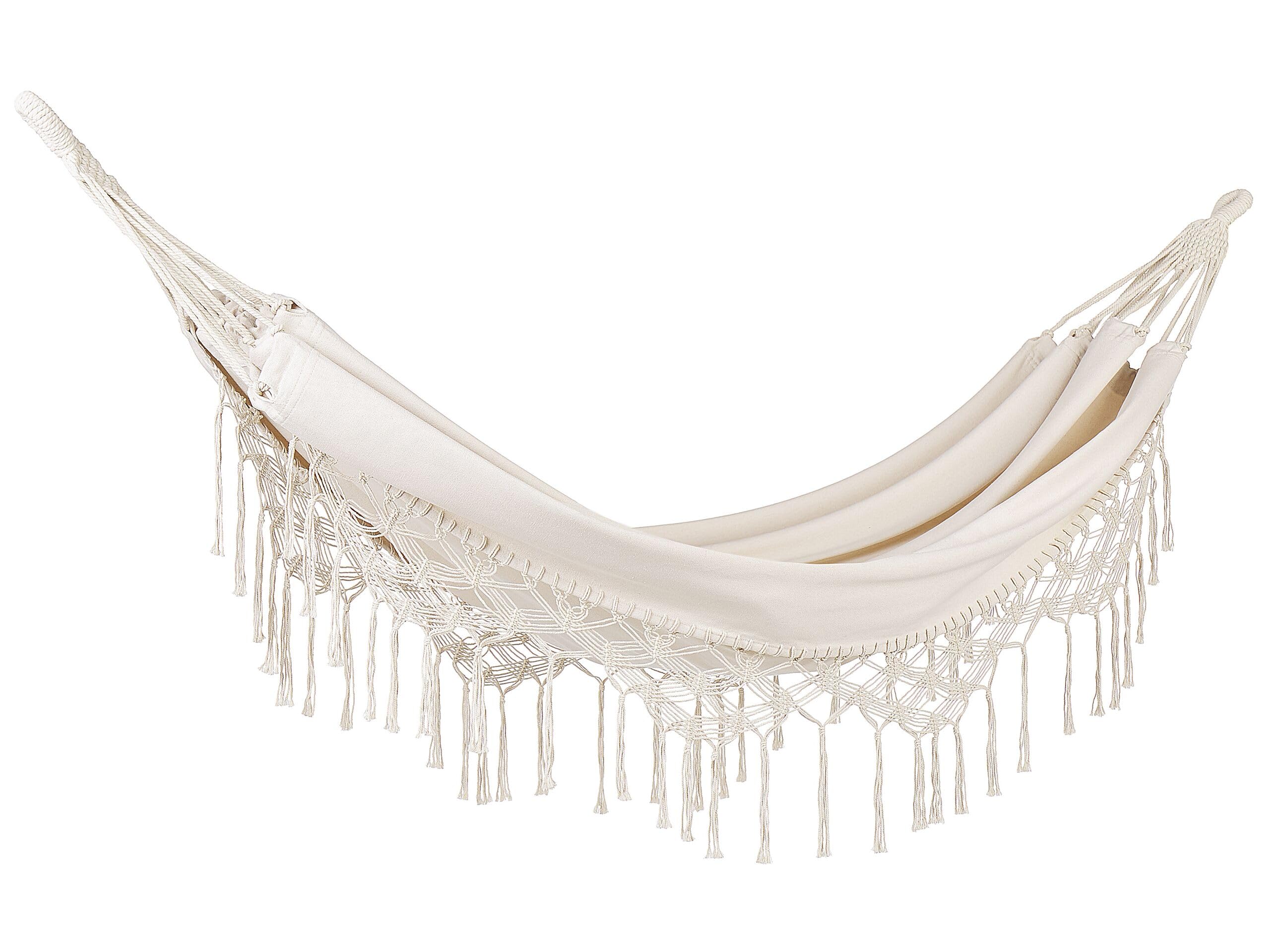 Hamac Style Boho Suspendu Balancoire Intérieur Extérieur en Coton Beige Rocca