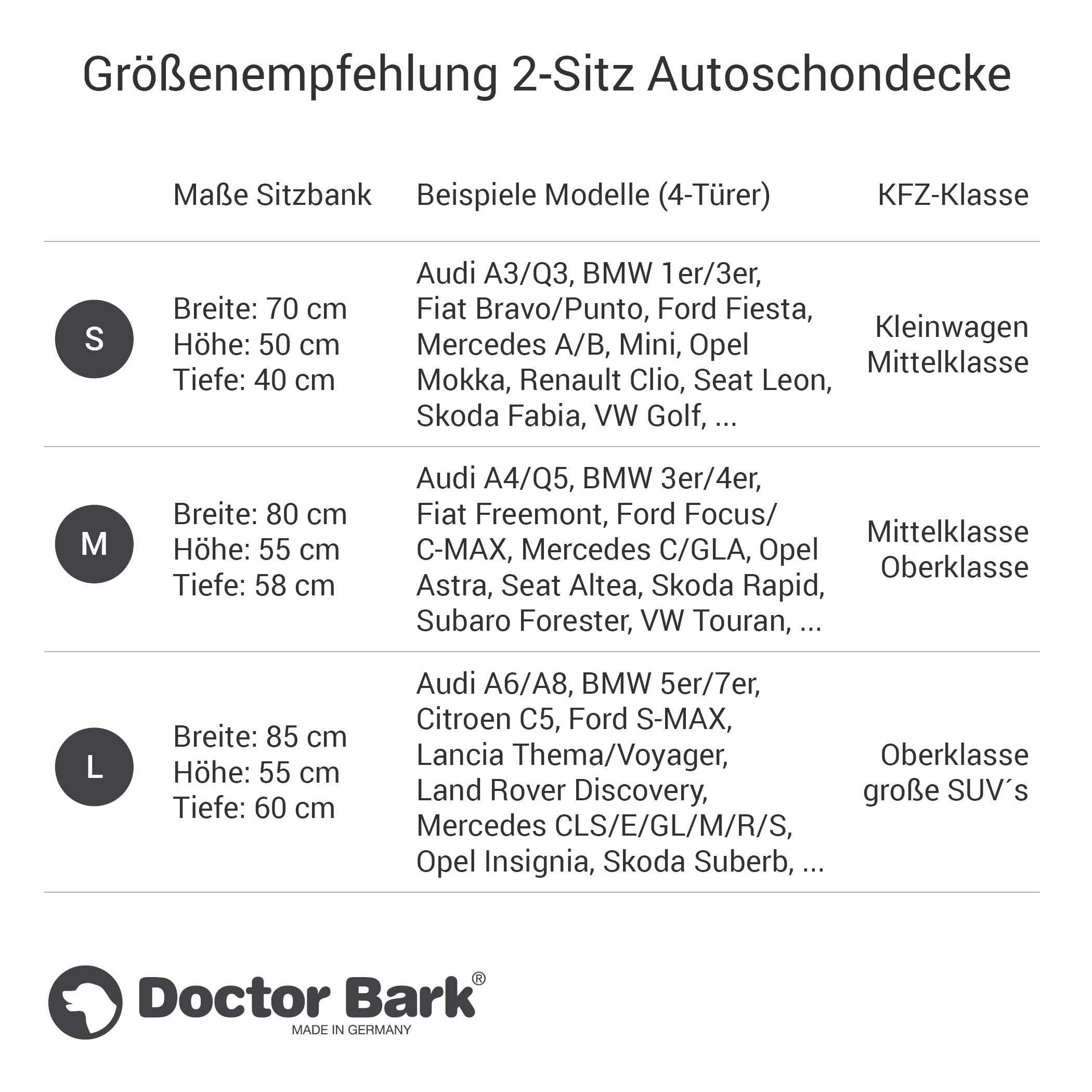 Doctor Bark Pokrowiec samochodowy dla psów, na 2 tylne siedzenia, z zamkiem błyskawicznym, do wszystkich samochodów osobowych i SUV-ów, M | 2er Sitz, szary