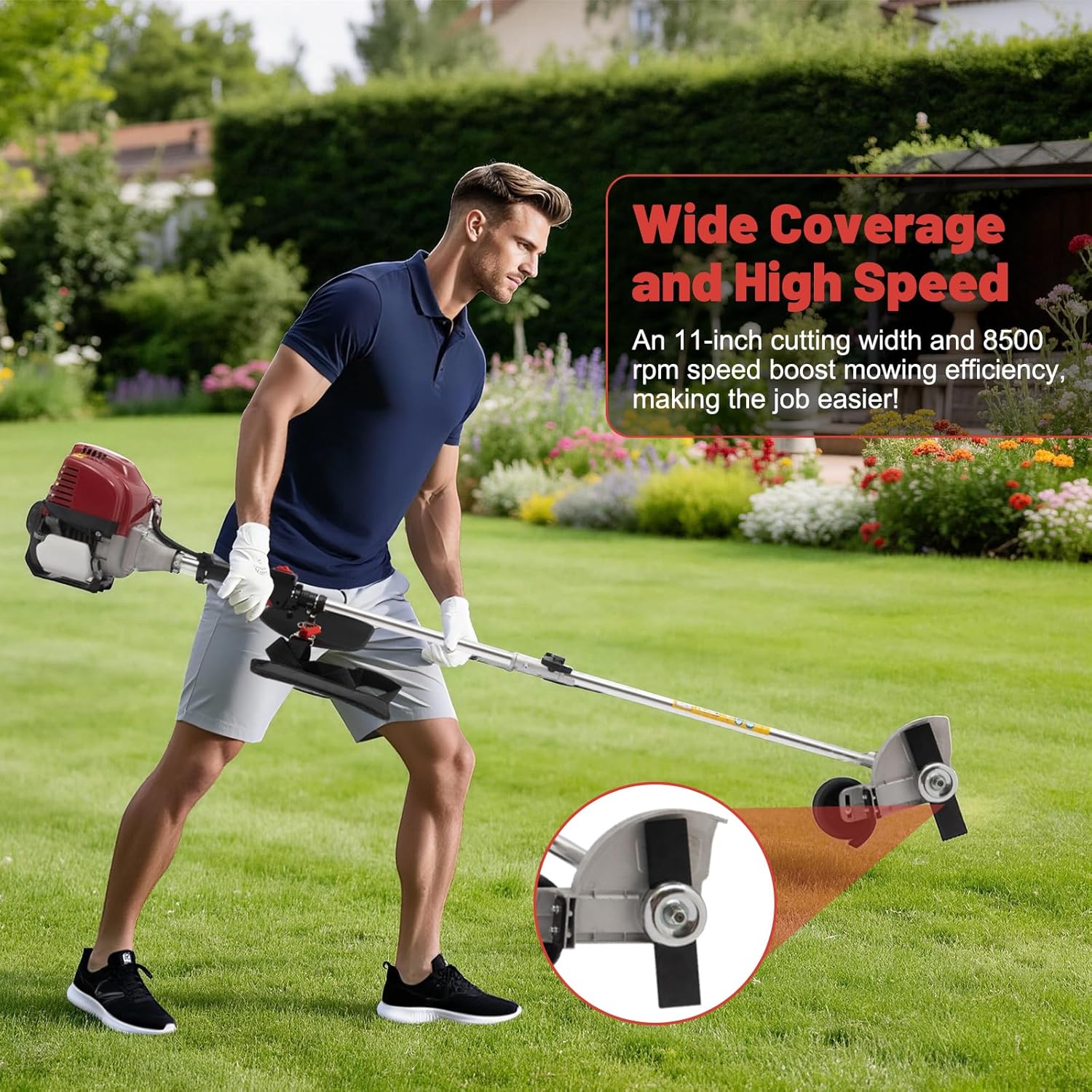 4-Stroke 35.88CC Weed Wacker, 2 in 1 Gas Powered Brush Cutter Garden Mower Grass Harvesting Trimmer Weeding Machine with 650ML Gasoline Tank, 0.75KW 8500r/min for Home Lawn Mowing Orchard Mowing