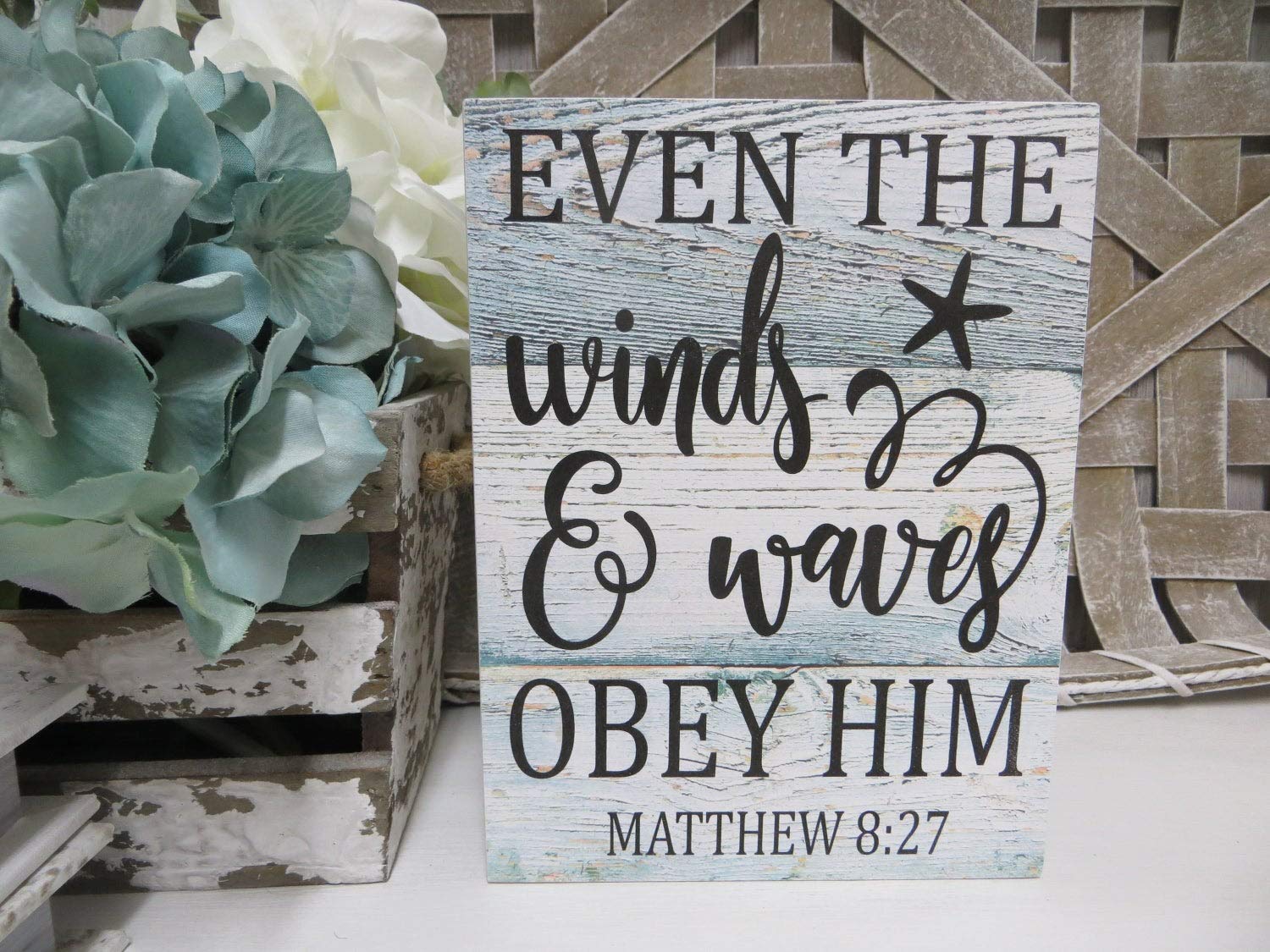 Fprqlyze daoyiqi Wood Religious Sign Even The Winds & Waves Obey Him Matthew 8:27 Scripture Verse Religious Home Decor Religious Beach Home Decor Wooden Printed Wood Plaque Sign 16x20 Inch
