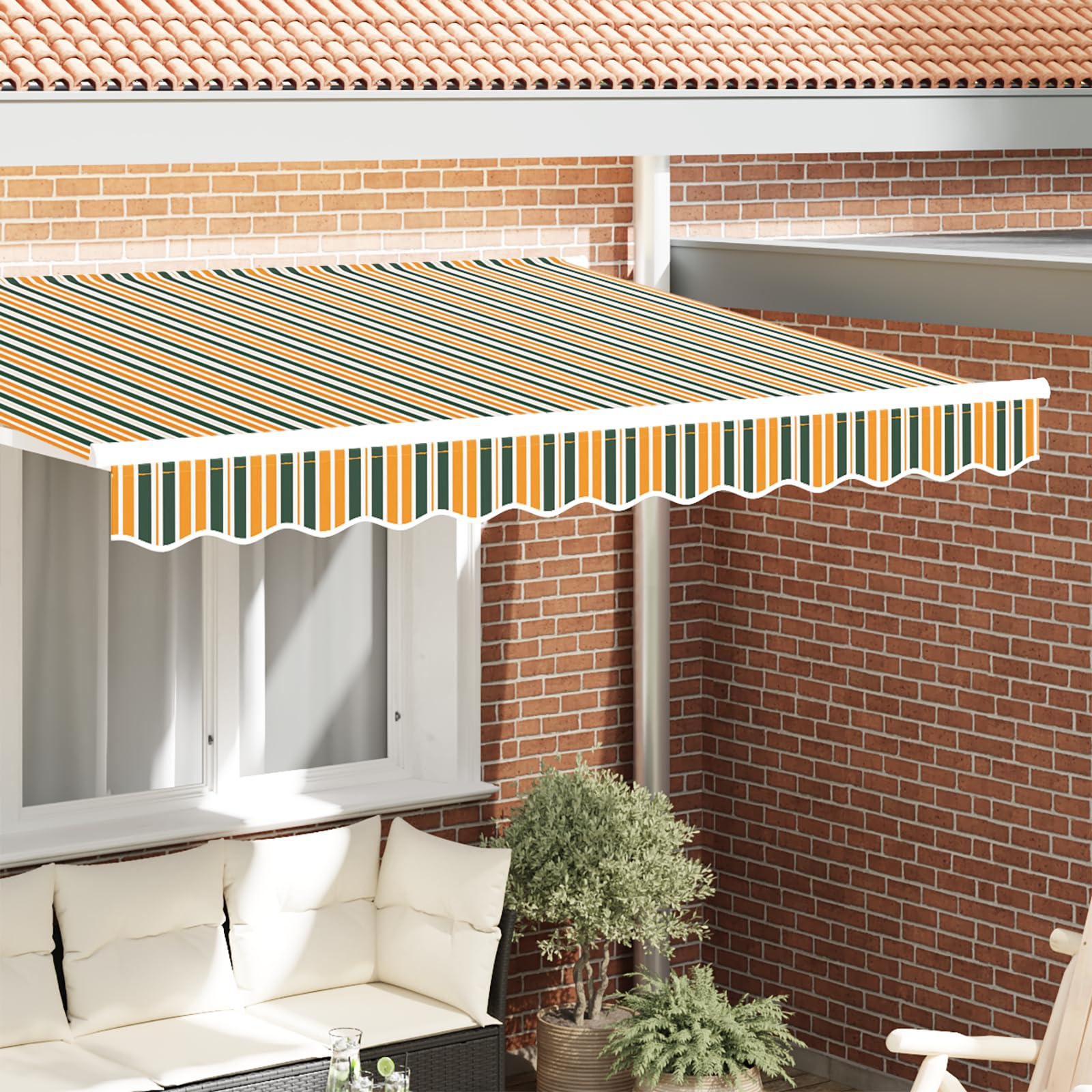 Brokky 42000800 Awning Valance for 3 m Frame Green and Yellow 2.8x0.2 m Replacement Awning Fabric - Awning Cover Cloth Valance,UV/Water Resistant