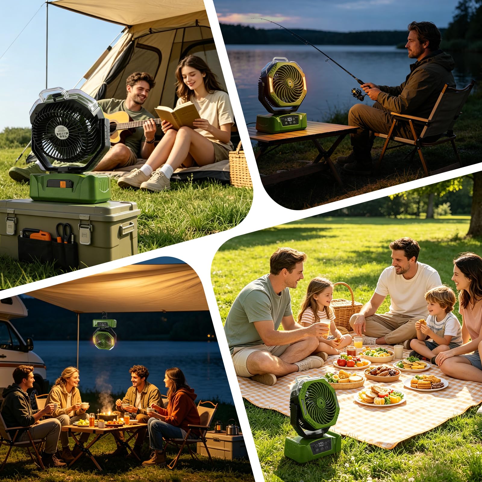 JONRRYIN Ventilateur Camping, Ventilateur Batterie Rechargeable 20000mAh avec Brumisateur, Ventilateur Portable Silencieux avec Lumière, 6 Vitesses & Rotation 270° pour Outdoor & Maison (Vert)