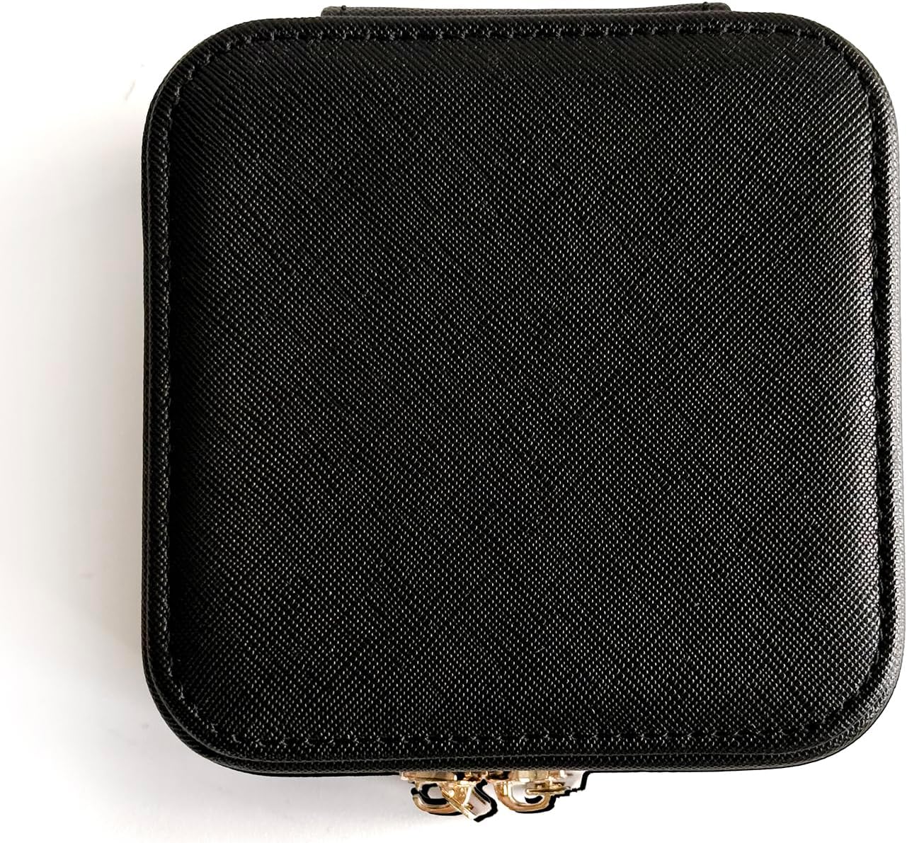 Gold Brown Saffiano Leather Jewelry Box, Travel Case with Mirror, Monogram Option, Leather Jewelry Box, Luxury Travel Case, Leather Jewelry Case, Valentine Gift, Wedding favors (Black)