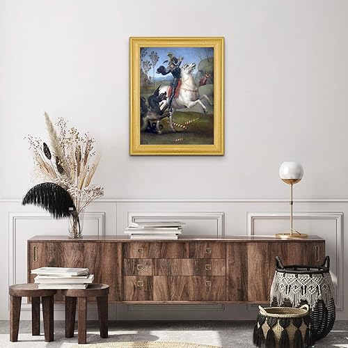 Vista 161 de Cabaña perdida de San Jorge y el dragón de Raphael Impresión en marco plano negro Reproducción de pintura de obras de arte fino Póster 2-San