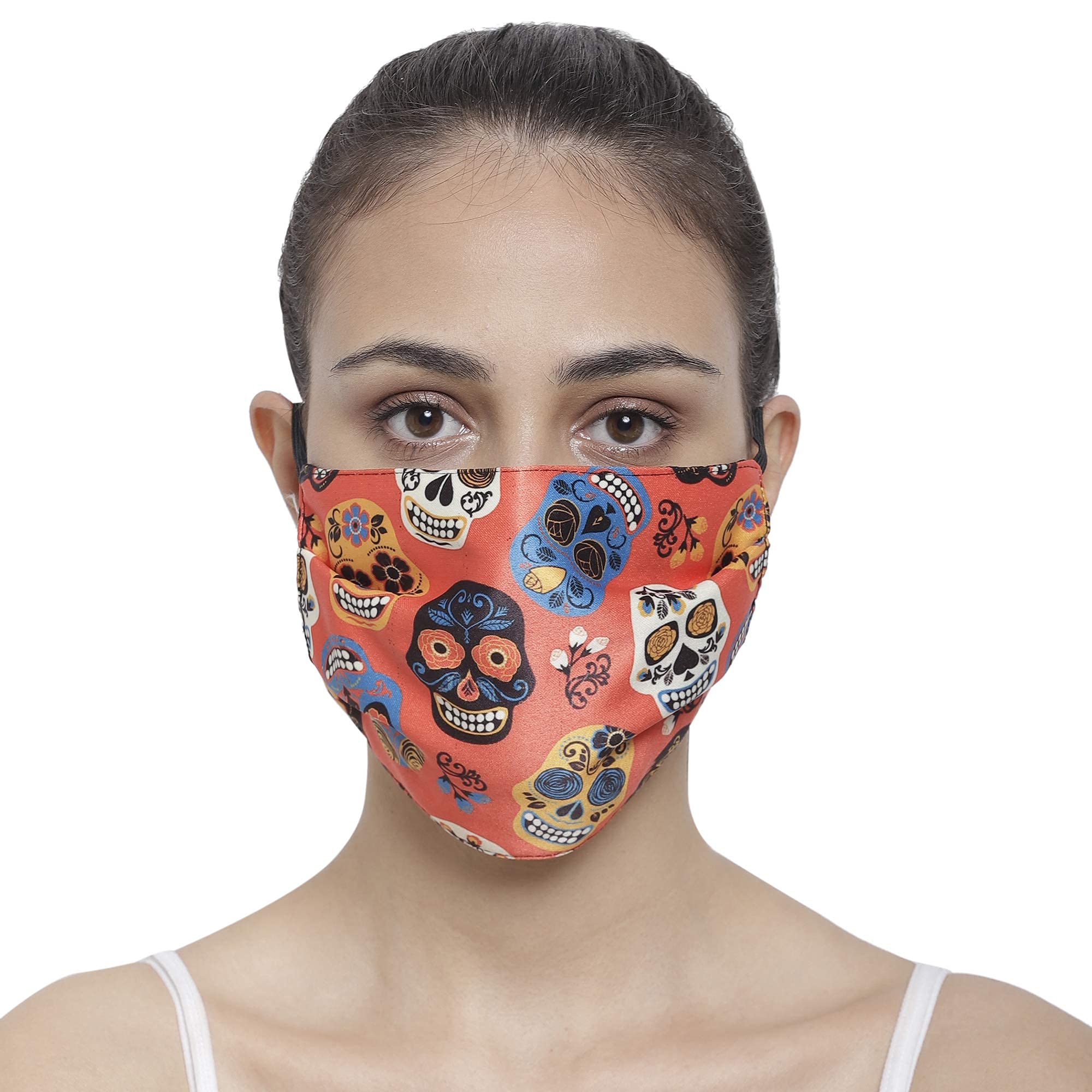 The House of tara - Red Orange Three Layer Woven Fabric Outdoor Protection Reusable Face Mask with Printed Design for Men and Women (B08BTFYHG5) Amazon Price History, Amazon Price Tracker