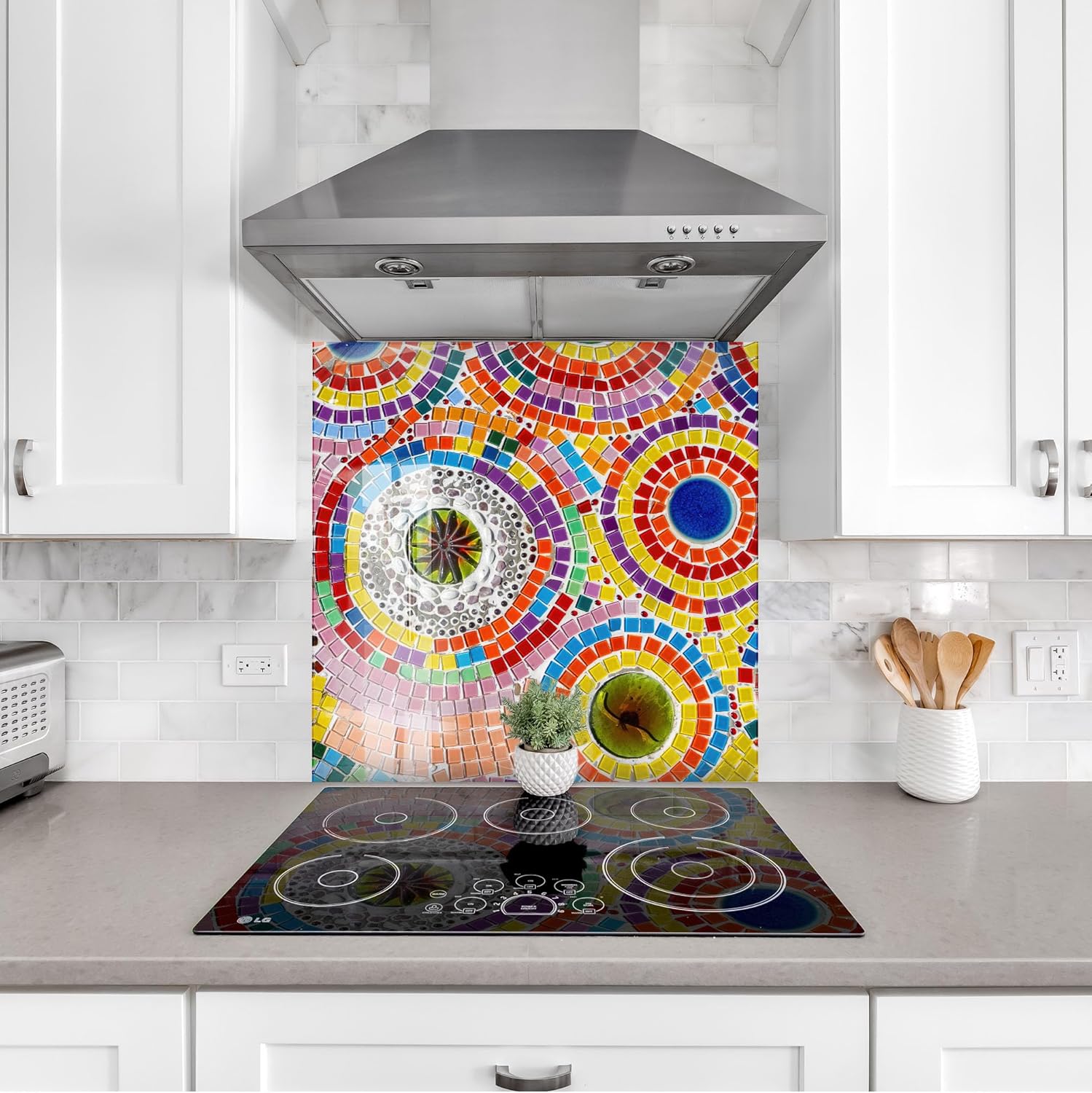 Myphotostation.com 20Wx14H''Tempered Glass Stained Backsplash Design Cooker Wall Backsplash Panel Glass Splashback for Kitchen Panel Mosaic Tile Splashback for Stove
