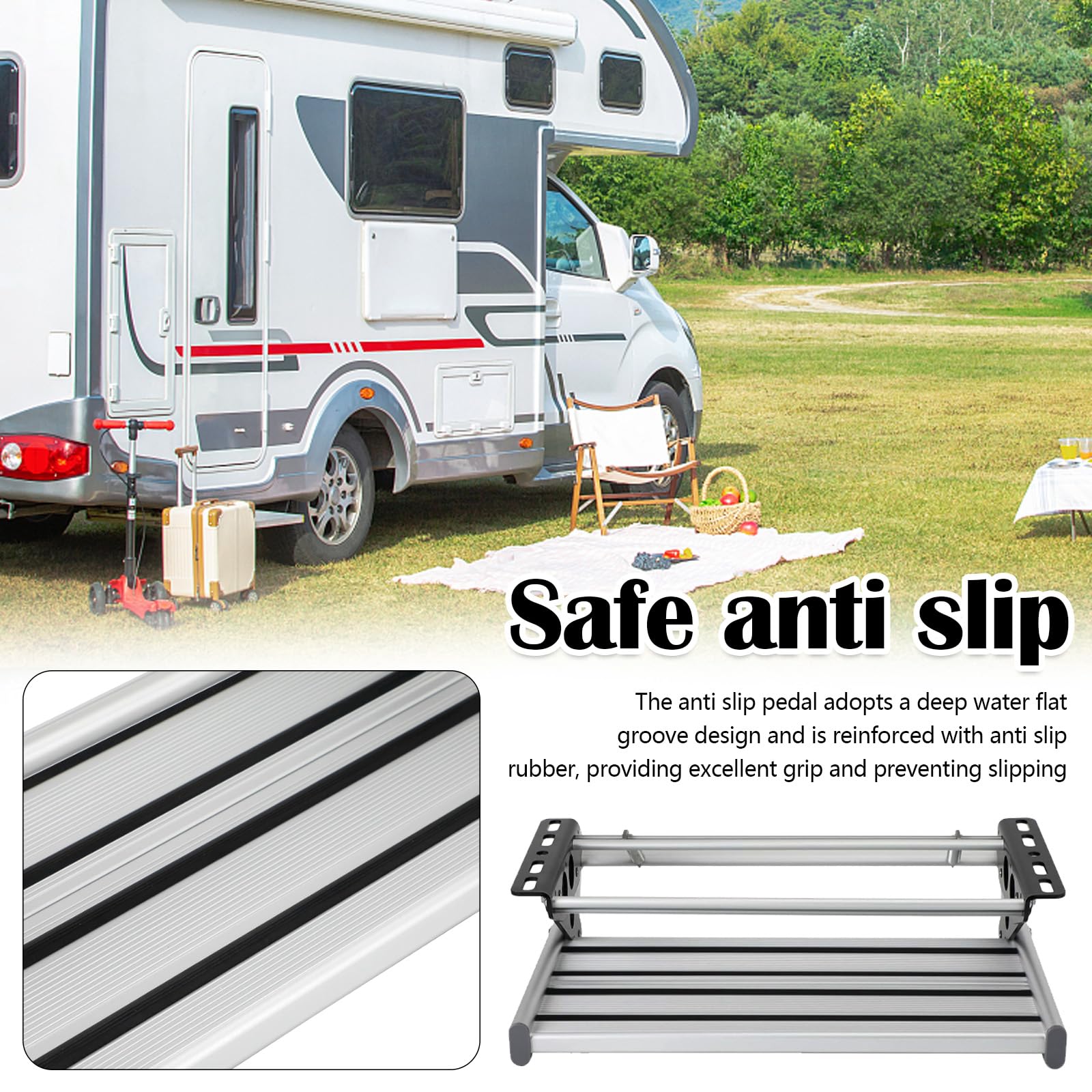 Escalón Para Autocaravana, Escalera De Un Solo Escalón Plegable Manual De Aleación De Aluminio Extensible 50,1 X 47,6 X 18,3cm Pedal Antideslizante Para Autocaravana Rv Remolque De Viaje Caravana