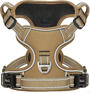 HEELE Dog Harness, Dog Harness for Small Medium Large Dogs No Pull Adjustable Padded Reflective Harness with Handle for Walking Training, Brown, XS
