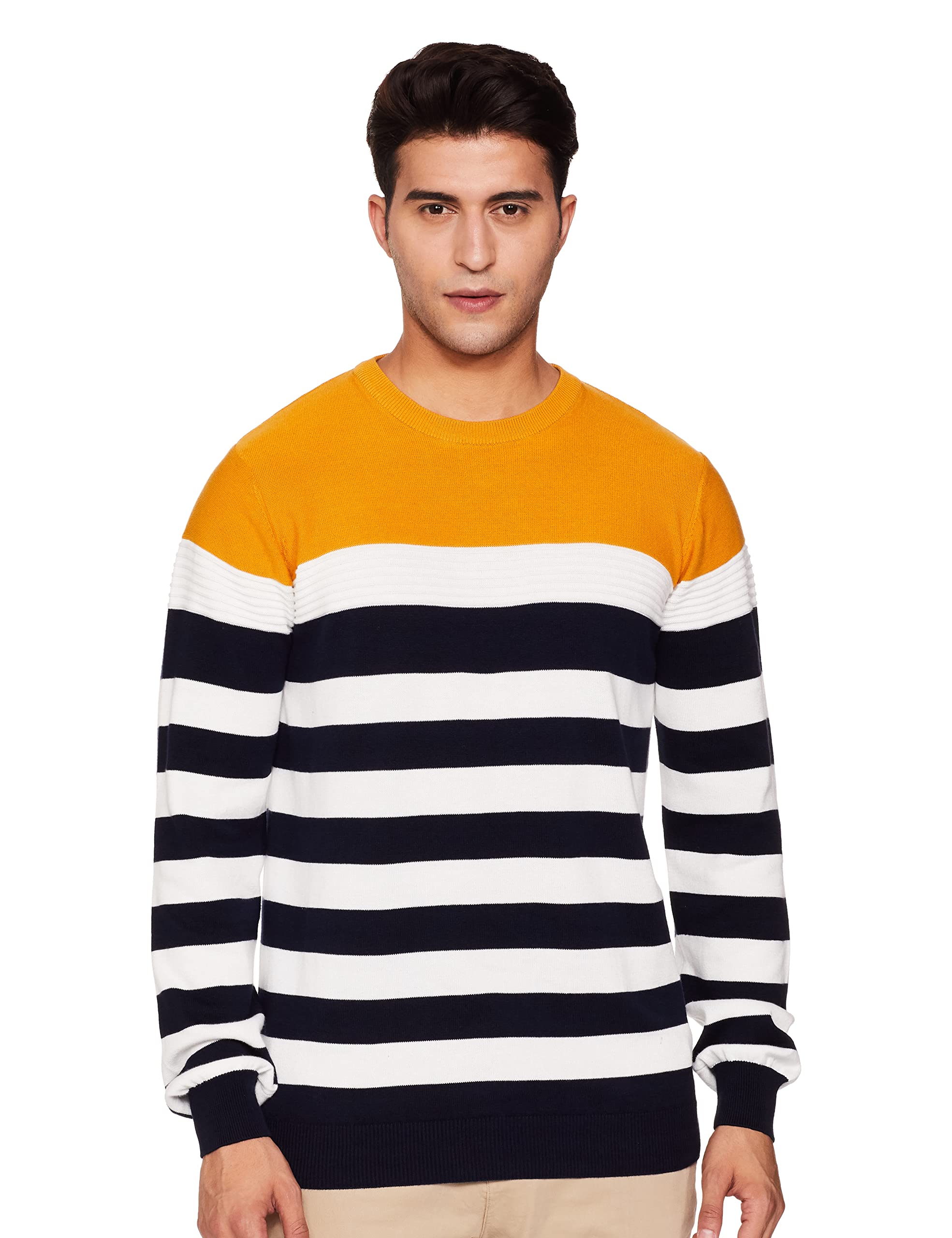 MaxMen's Striped Crew Neck Regular Fit Flat Knit T-Shirt