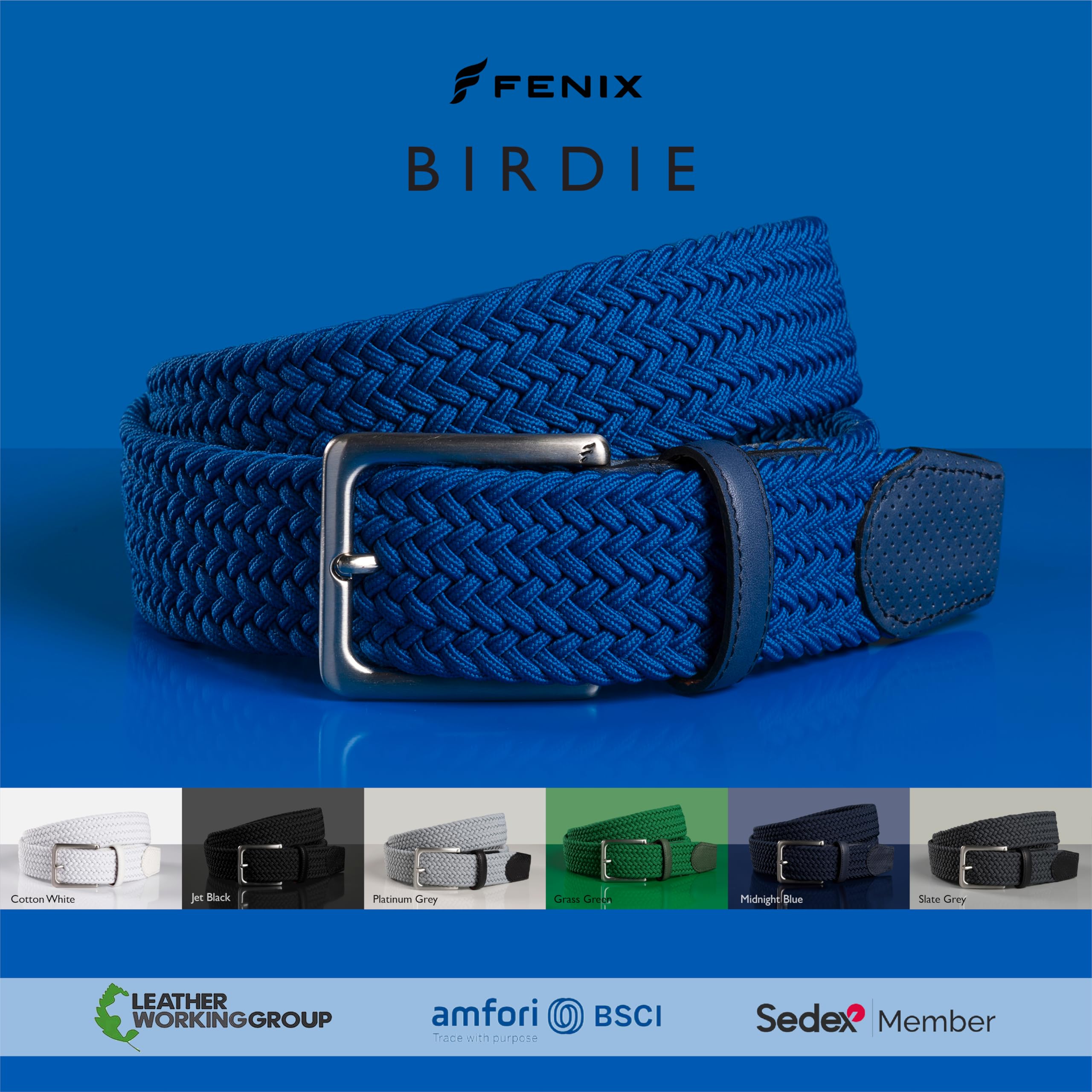 FENIX BIRDIE Stretchgürtel für Herren und Damen Größe S,M,L,XL Elastischer Gürtel Flechtgürtel 40mm breit designed in Deutschland Gürtel für Golf Sport und Alltag, Stoffgürtel